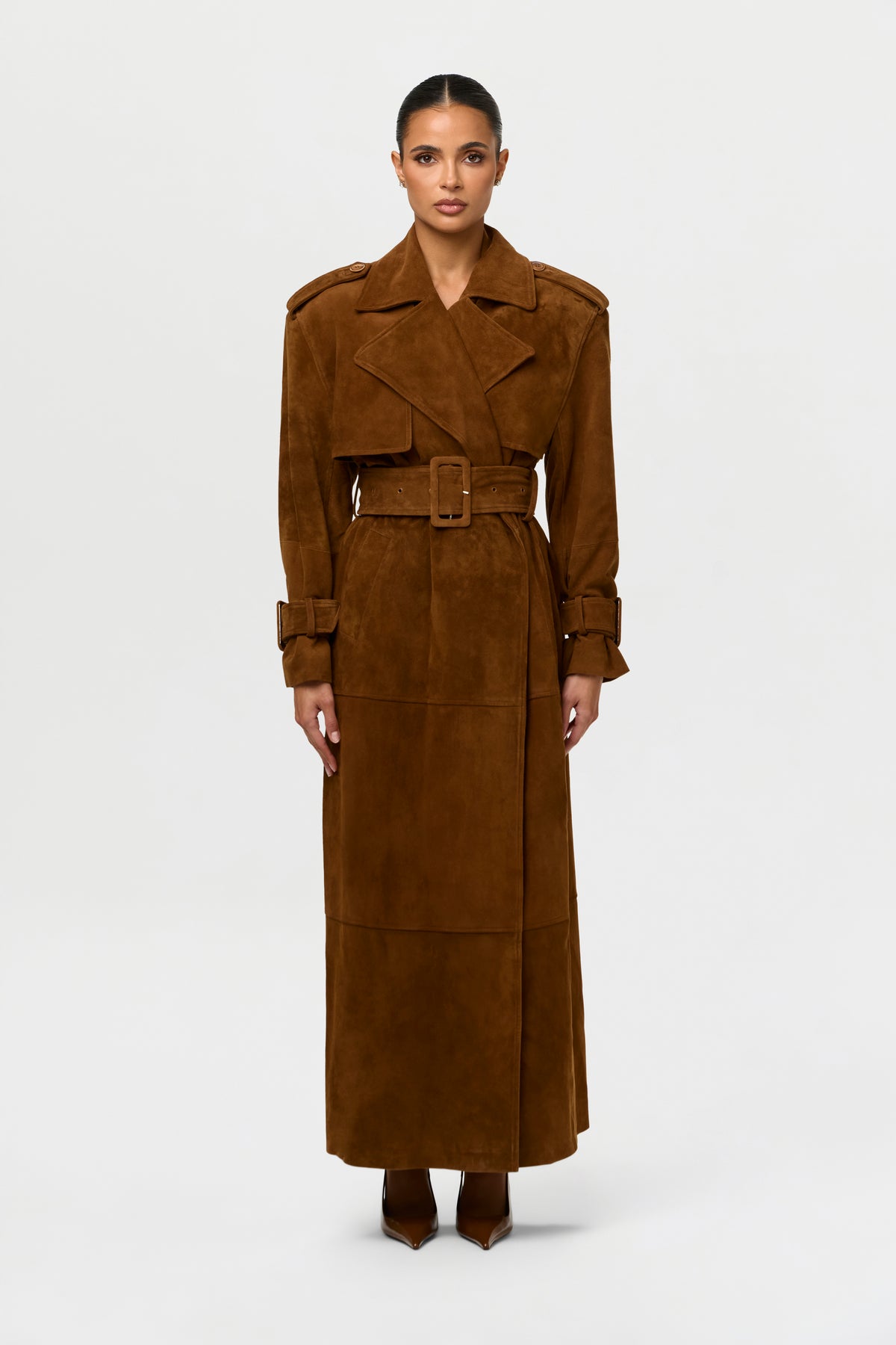 Suede Belted Trench Jacket
