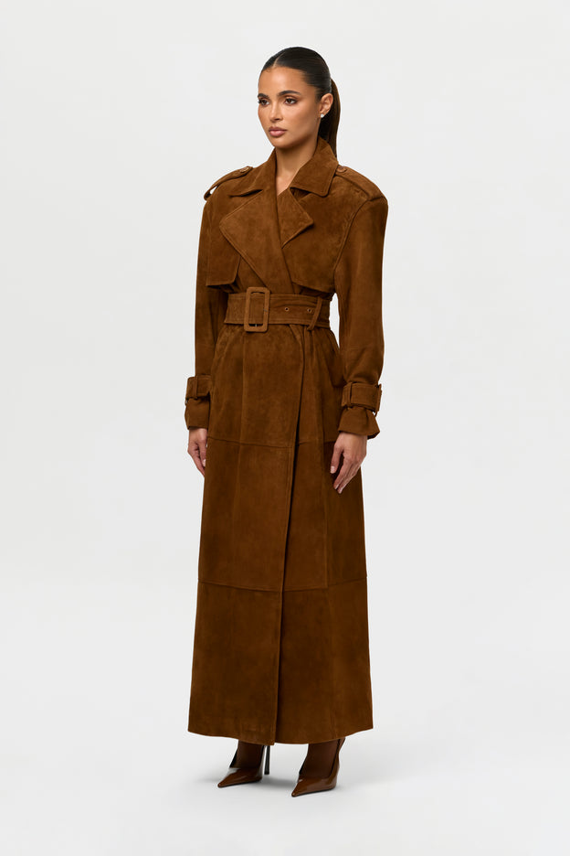 Suede Belted Trench Jacket