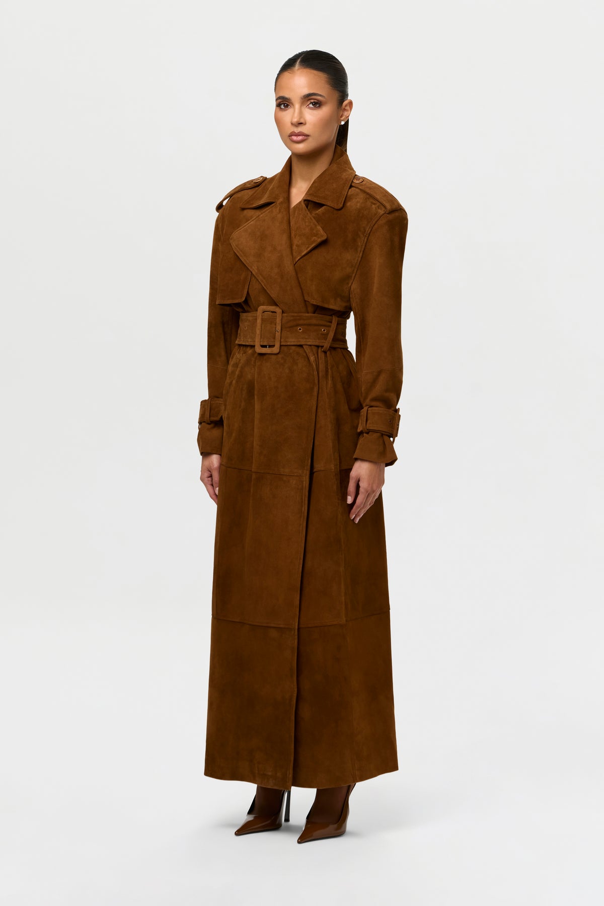 Suede Belted Trench Jacket
