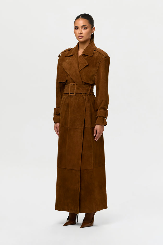 Suede Belted Trench Jacket