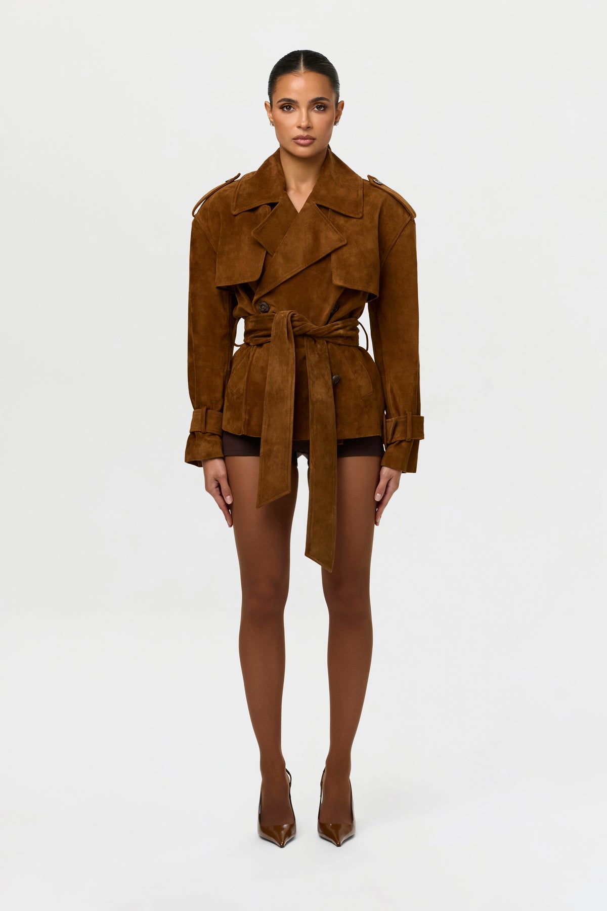Suede Belted Trench Jacket