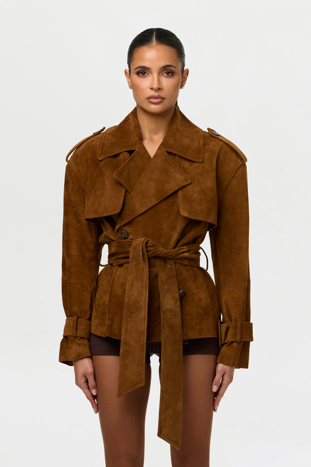 Suede Belted Trench Jacket