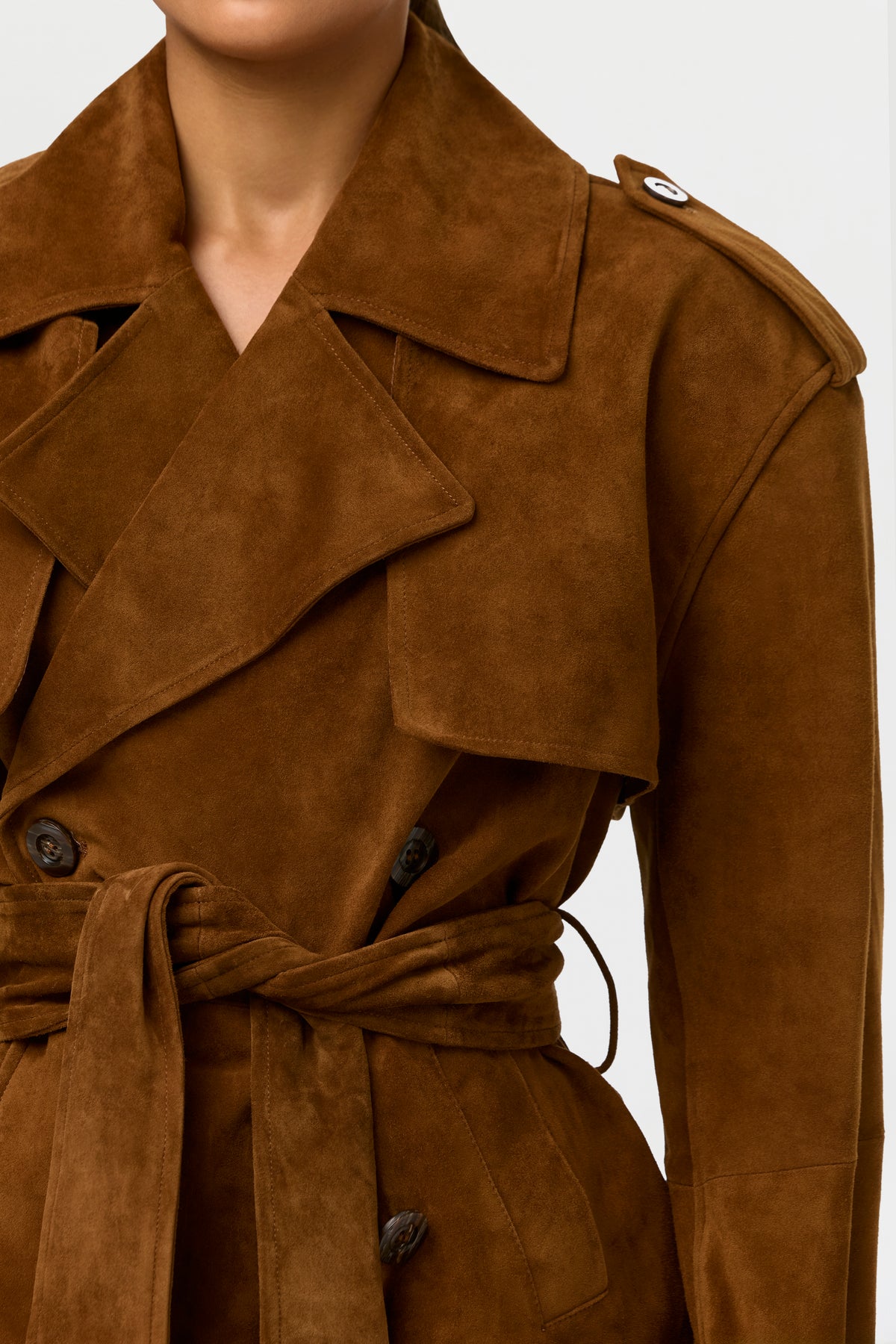 Suede Belted Trench Jacket