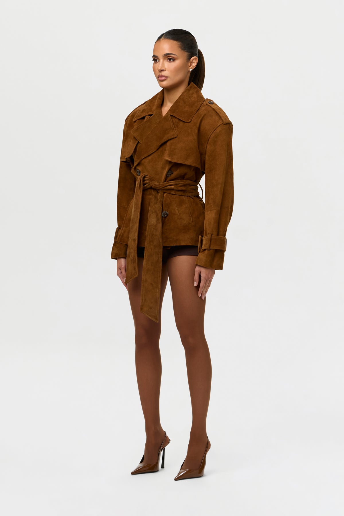 Suede Belted Trench Jacket