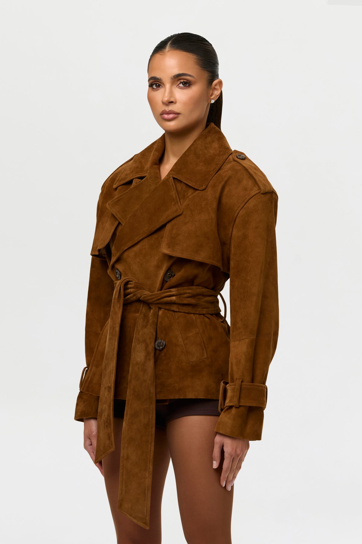 Suede Belted Trench Jacket