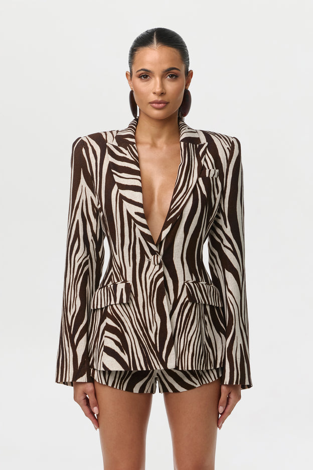 Linen Print Sculpted Blazer