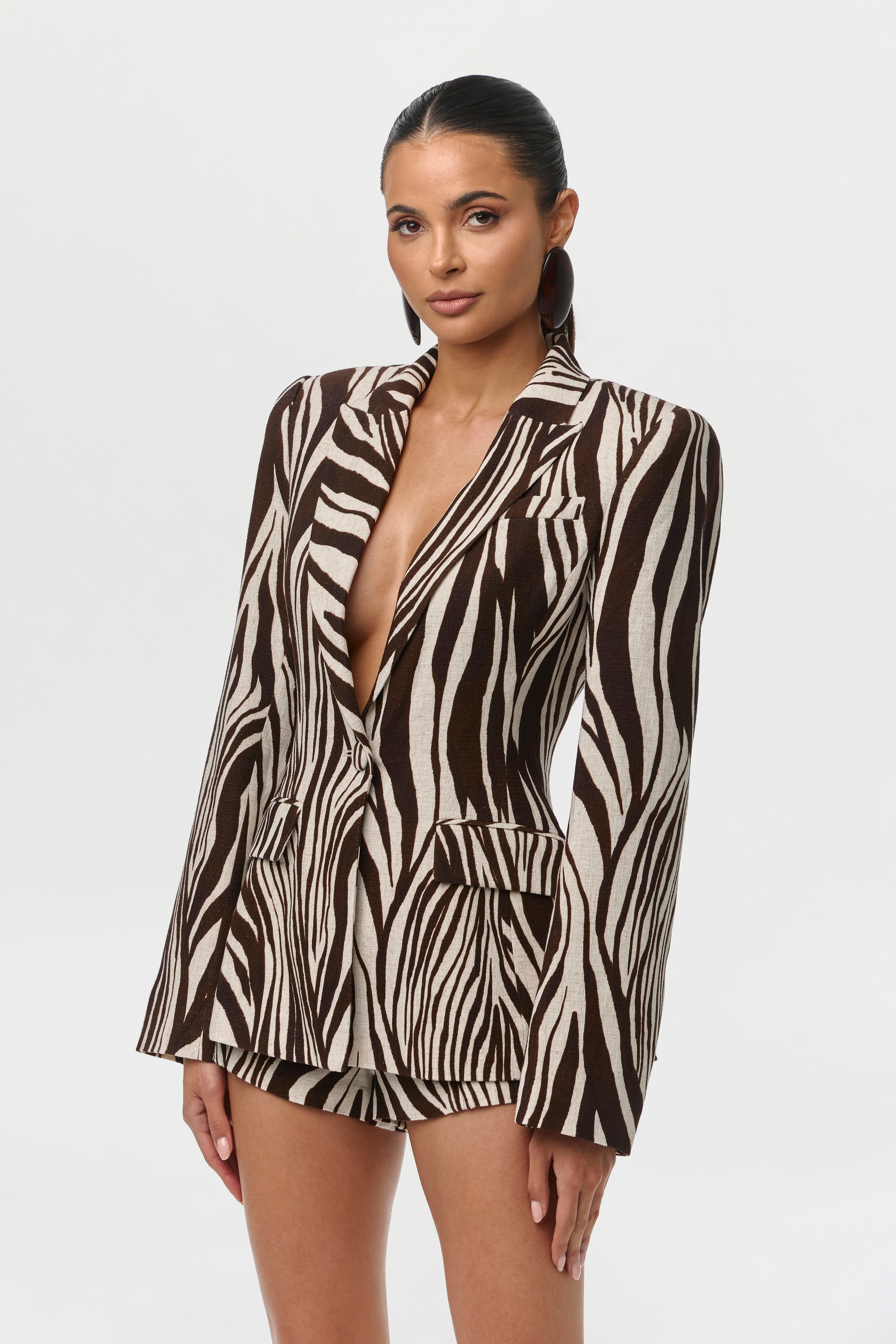 Linen Print Sculpted Blazer