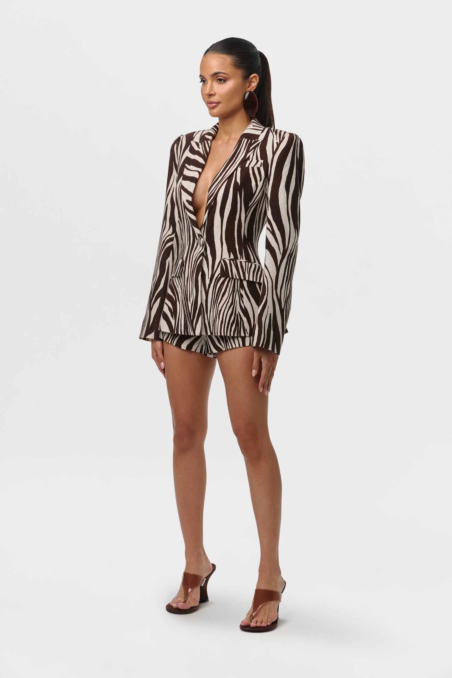 Linen Print Sculpted Blazer