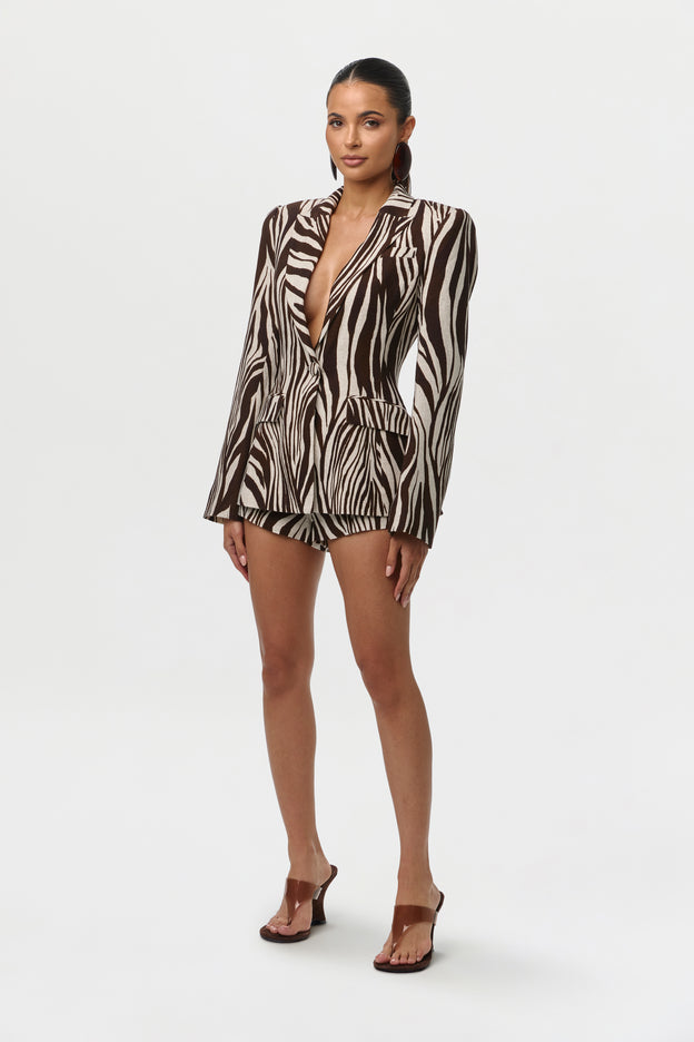 Linen Print Sculpted Blazer