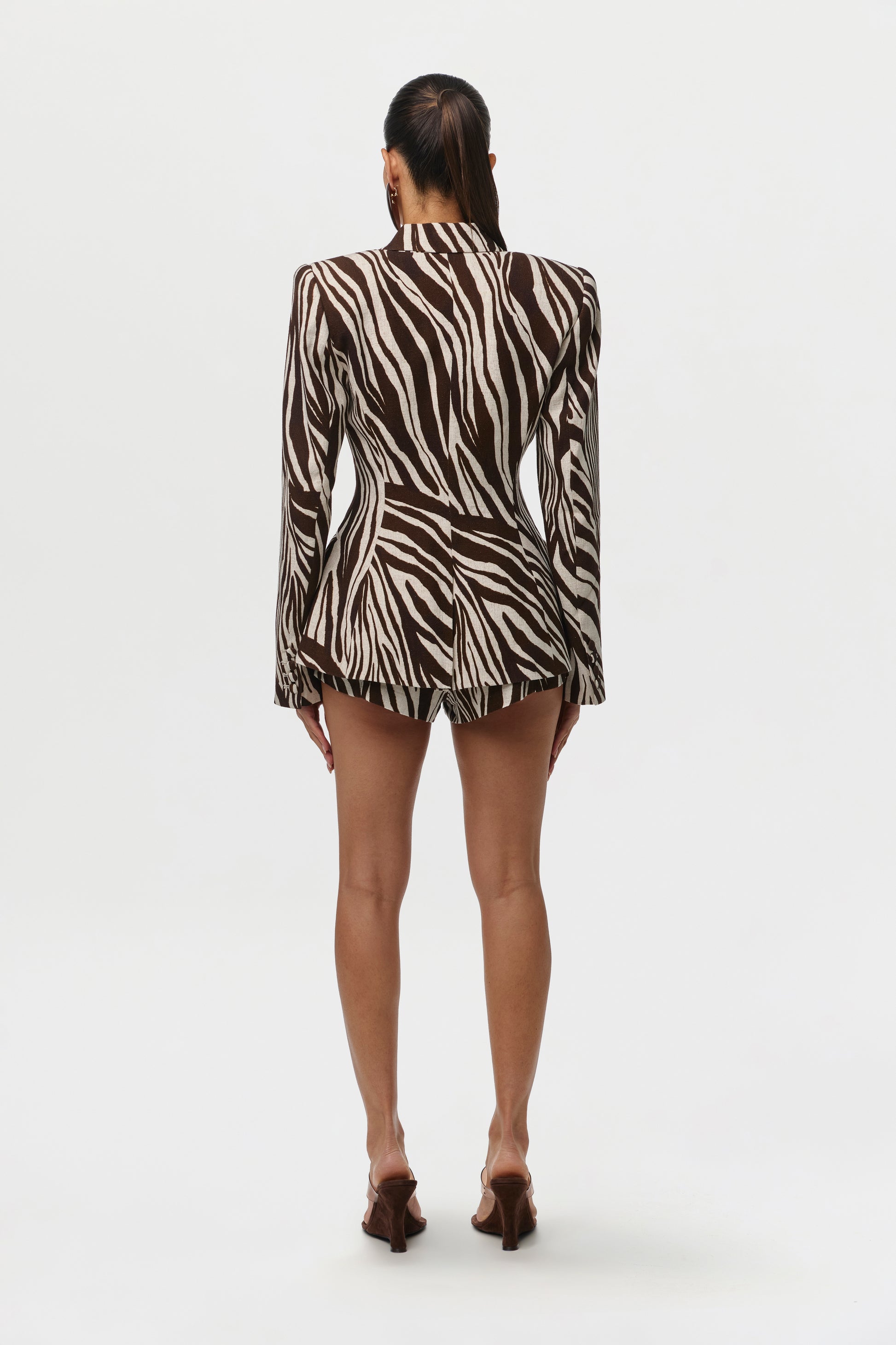 Linen Print High Waist Shorts