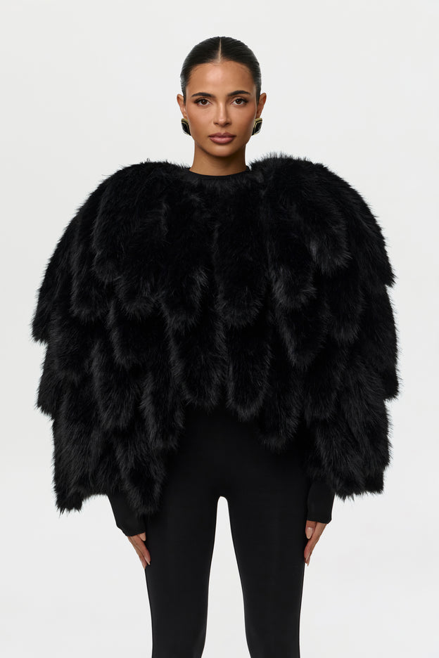Faux Foxtail Cropped Jacket