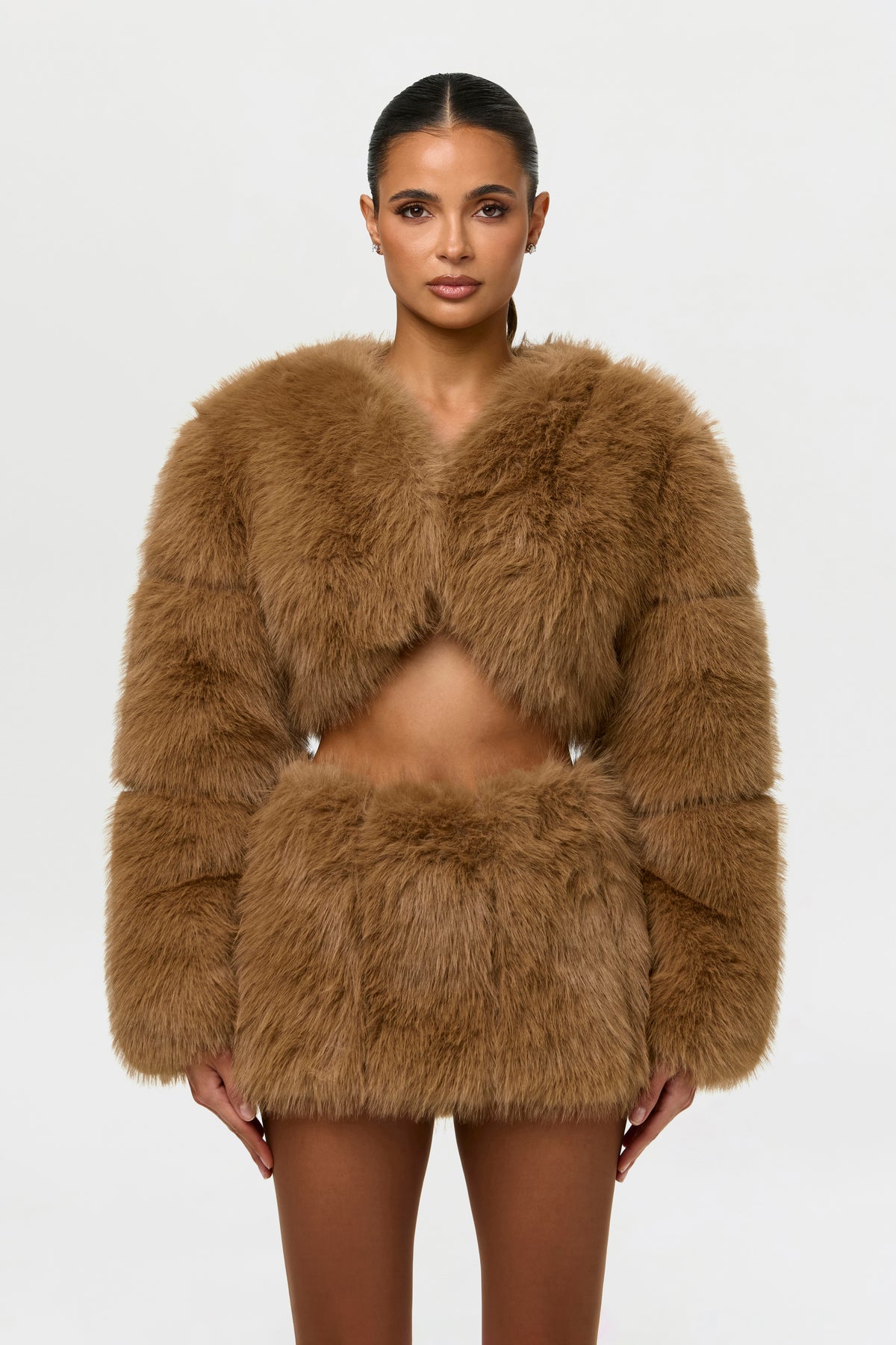 Faux Suede Off-Shoulder Sherpa Jacket