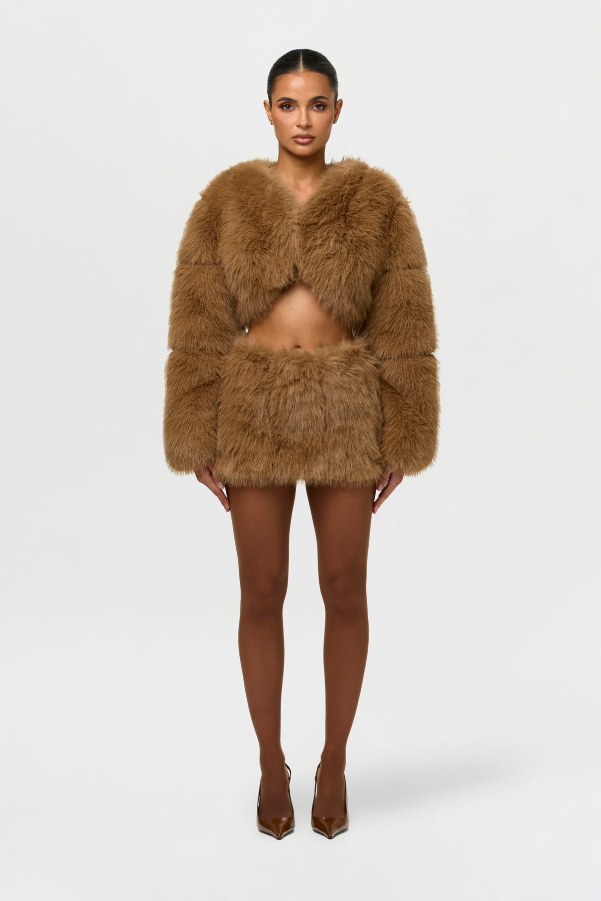 Faux Suede Off-Shoulder Sherpa Jacket
