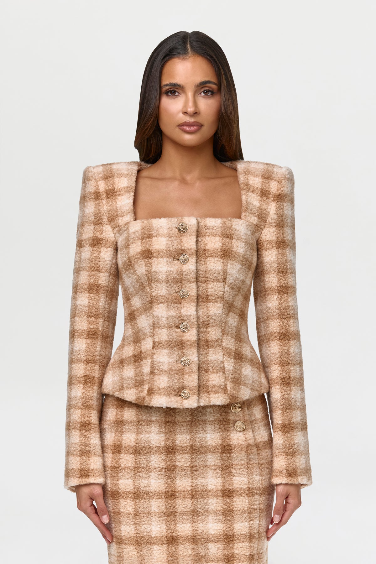 Bouclé Suiting Plaid Blazer