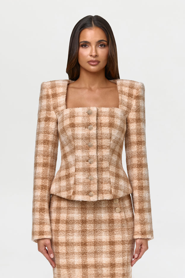 Bouclé Suiting Plaid Blazer