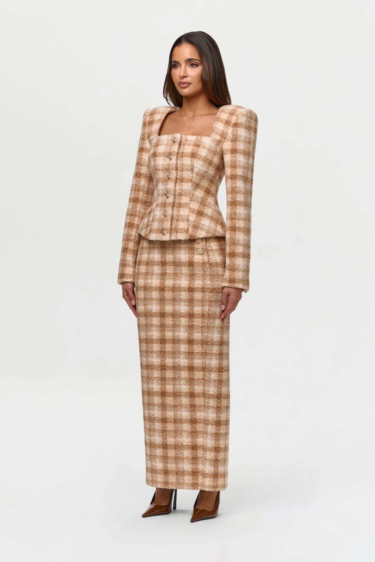 Bouclé Suiting Plaid Blazer