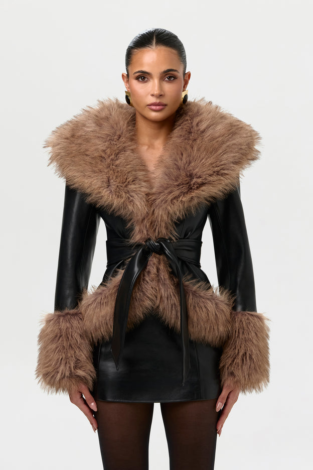 Vegan Leather Faux Fur Jacket