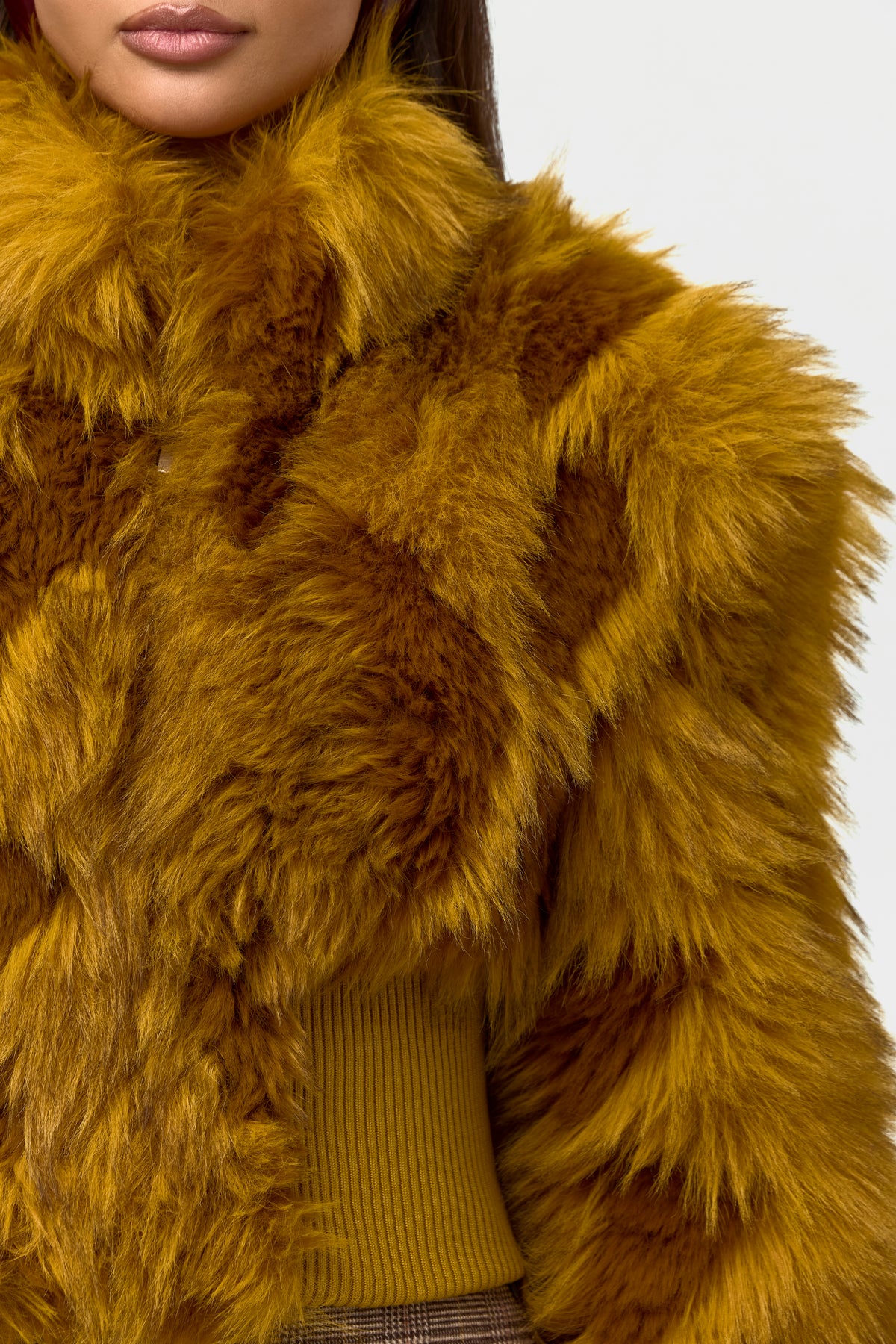 Faux Fur Ribbed Bomber Jacket