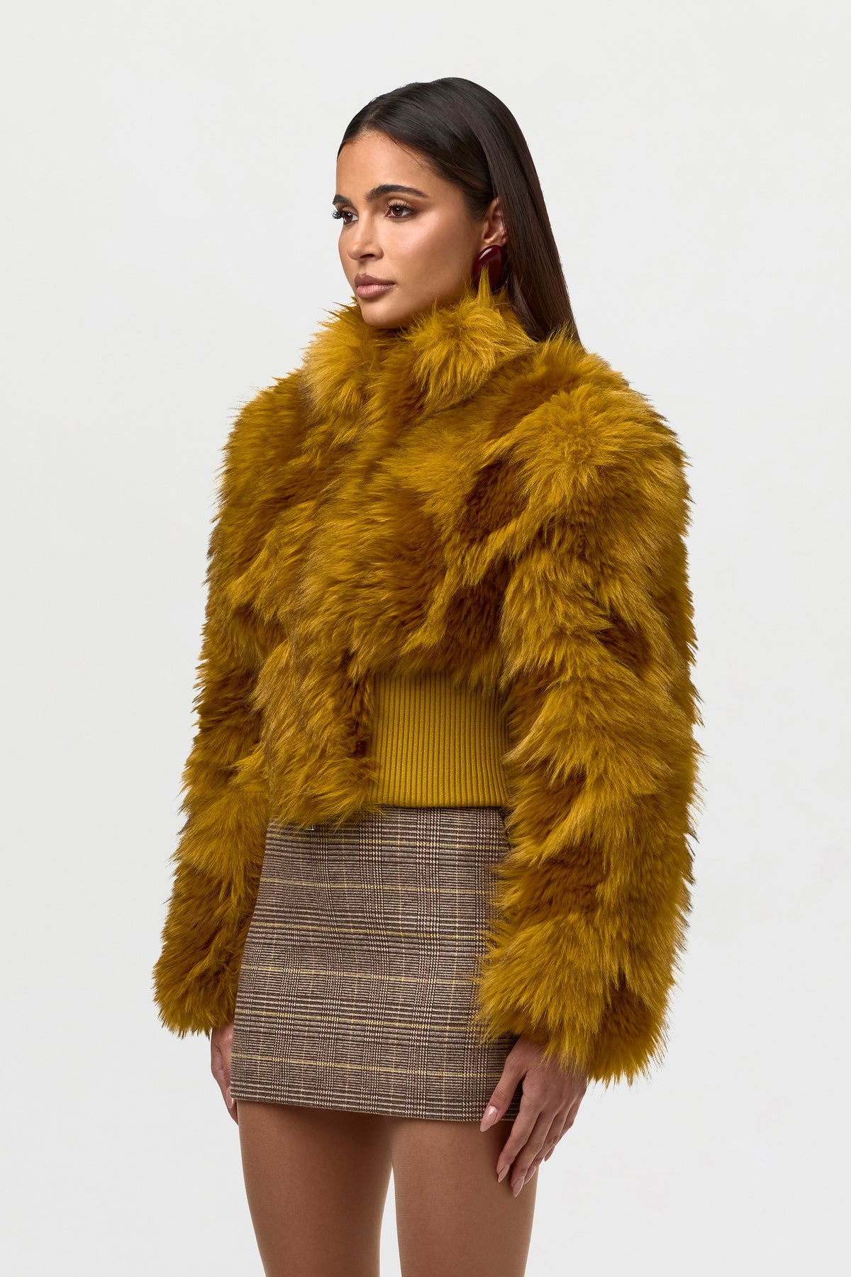 Faux Fur Ribbed Bomber Jacket