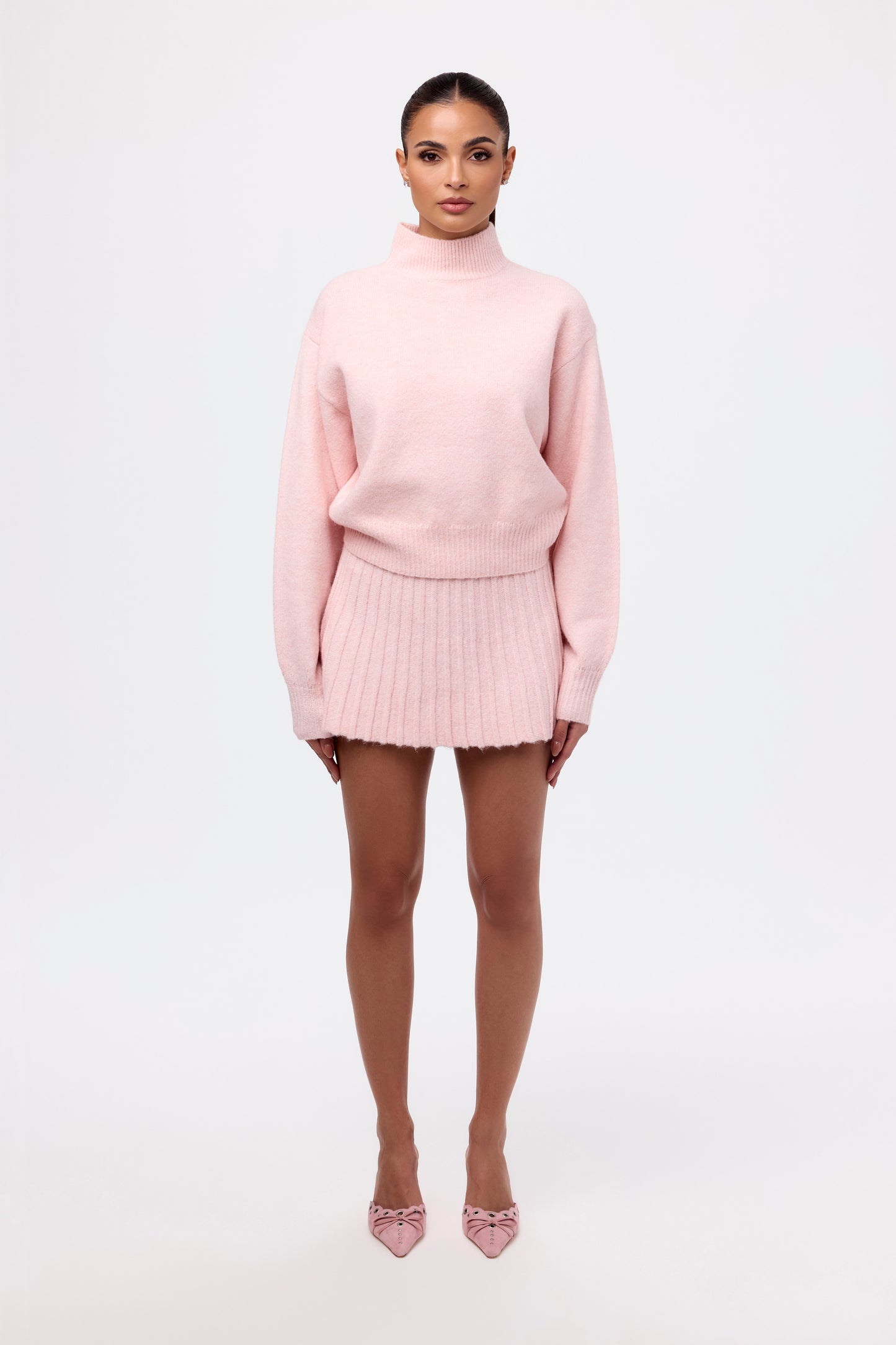 Pleated Knit Sweater Mini Skirt