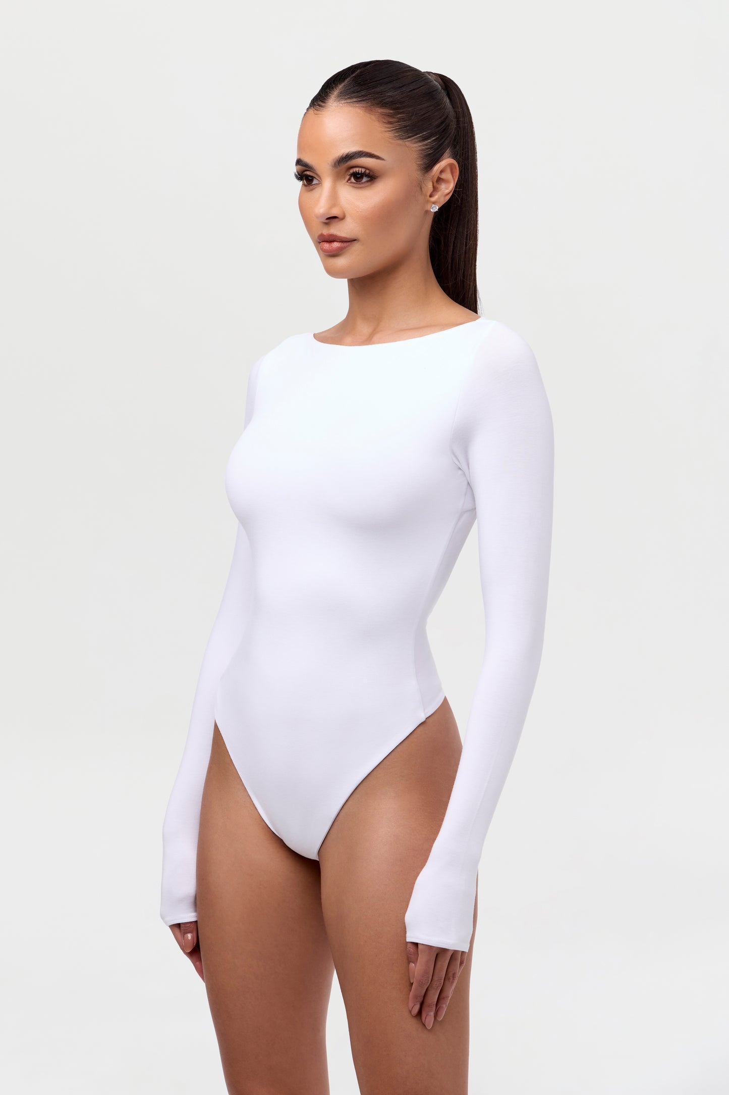 Smooth Boatneck Open Back Bodysuit