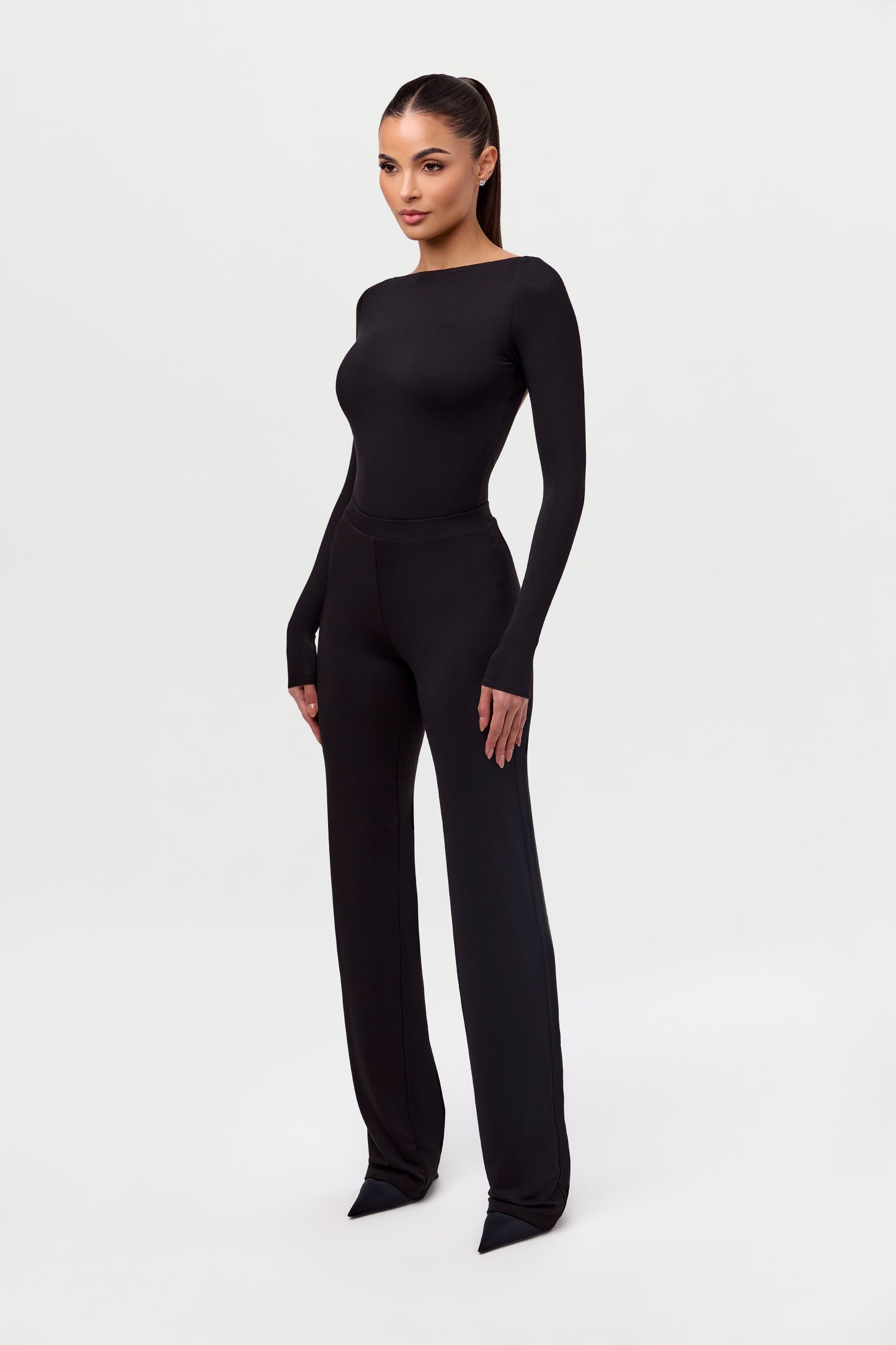 Smooth Boatneck Open Back Bodysuit