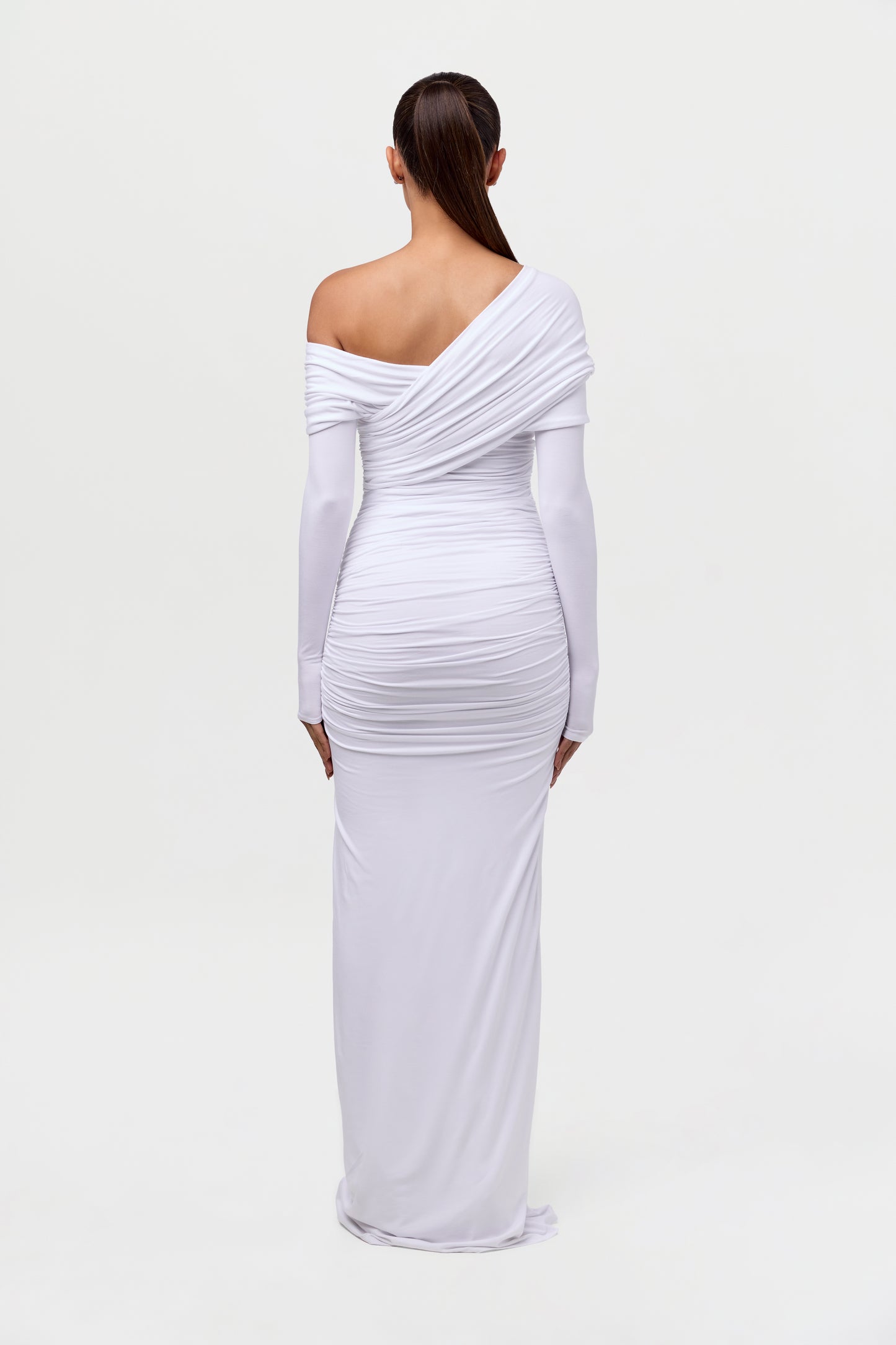 Smooth Off-Shoulder Ruched Maxi Dress