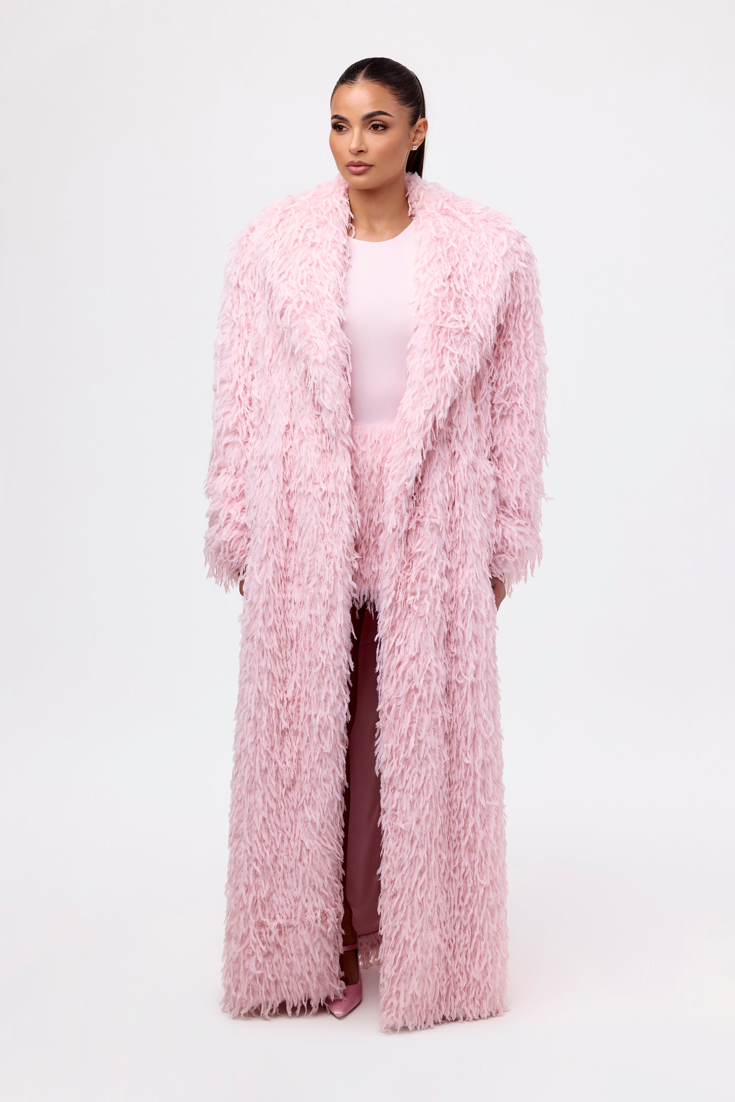 Faux Feather Long Coat