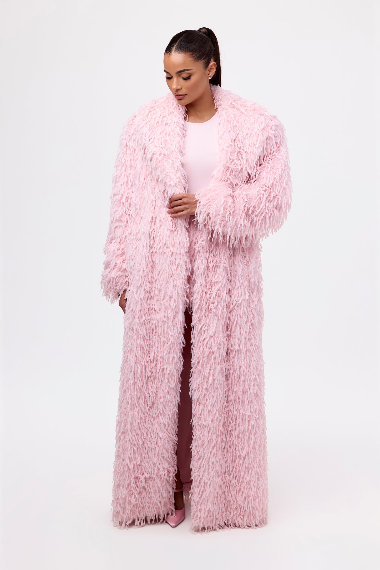 Faux Feather Long Coat