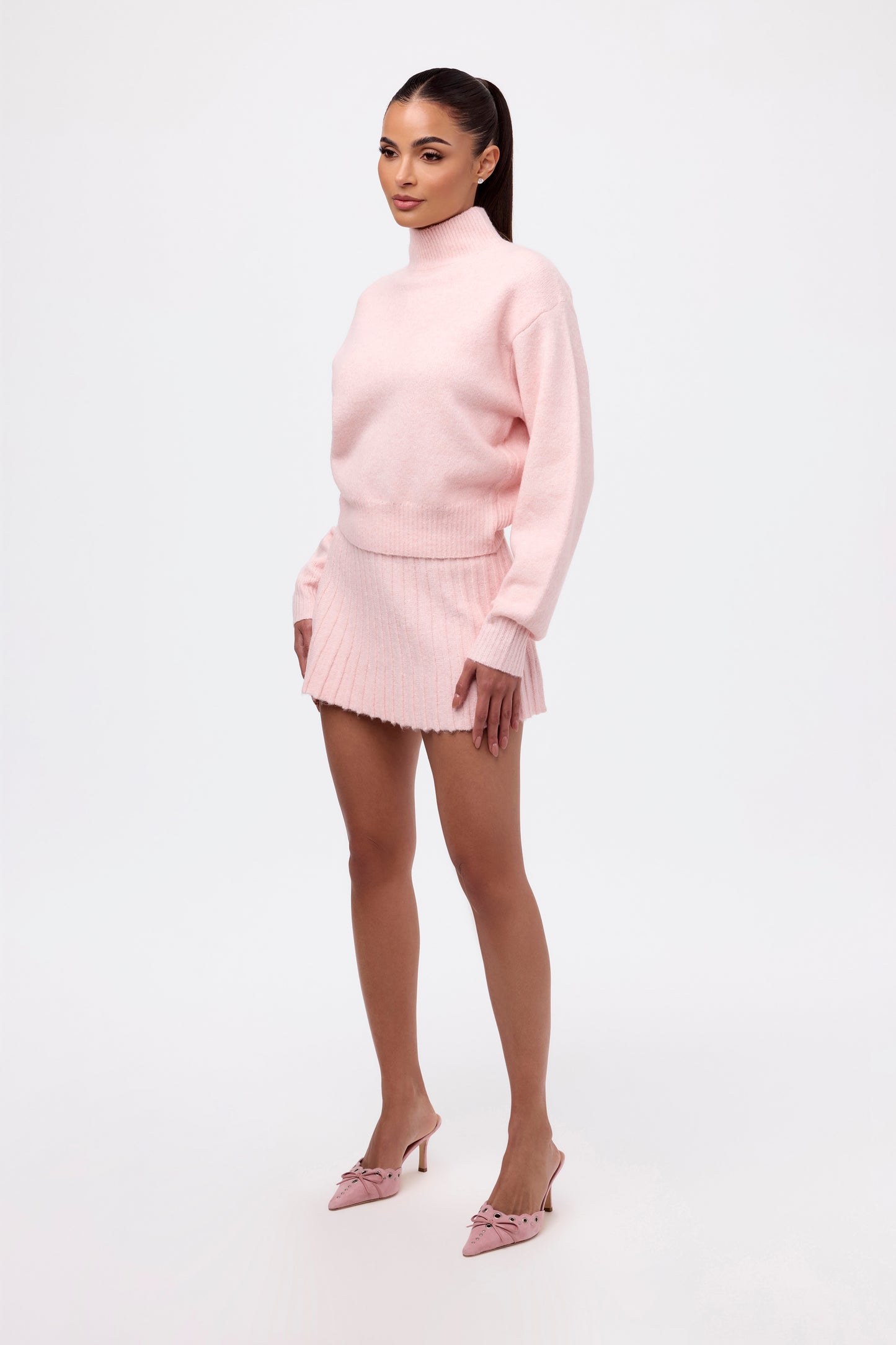 Pleated Knit Sweater Mini Skirt