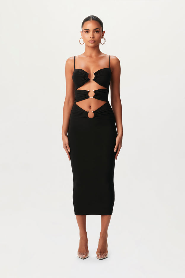 Hourglass O-Ring Cut Out Midi Dress