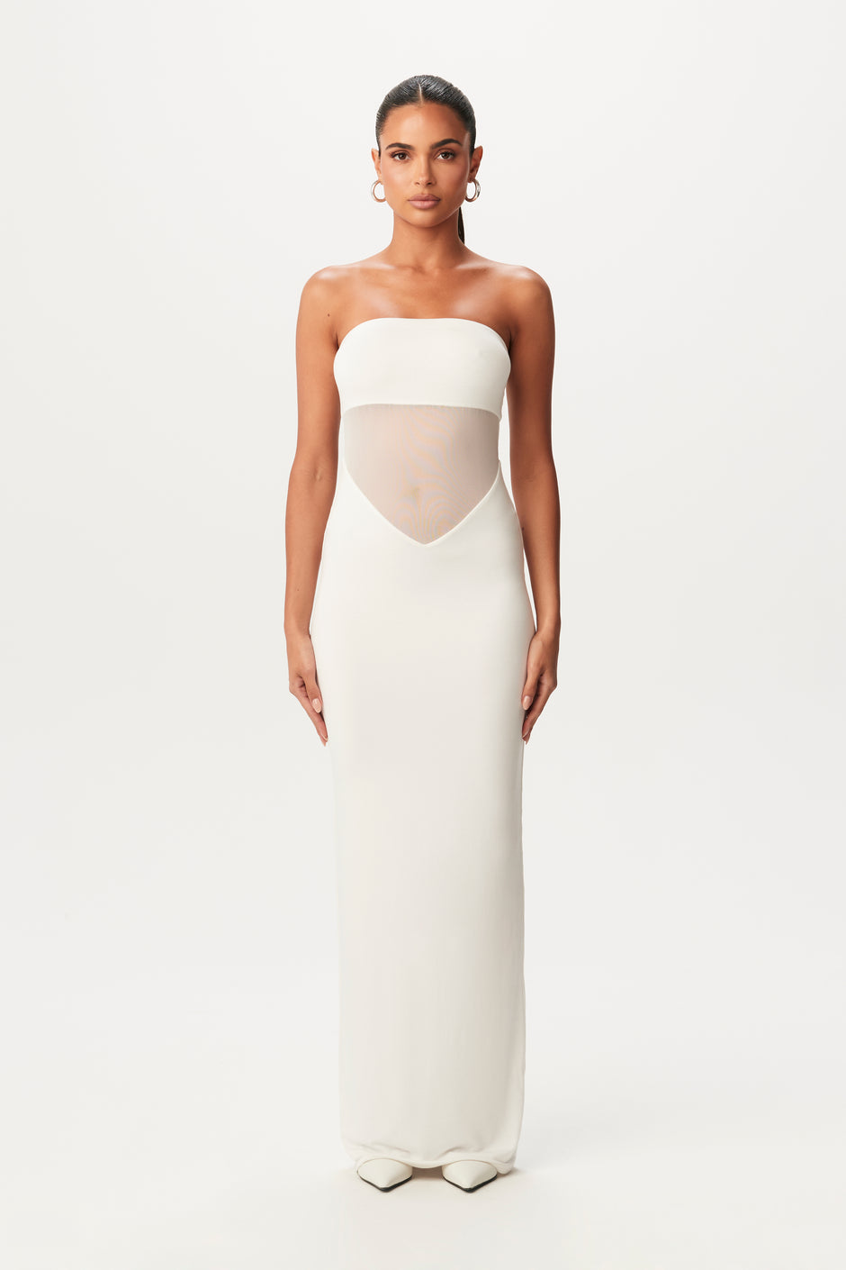 Fluffy mesh tube maxi dress