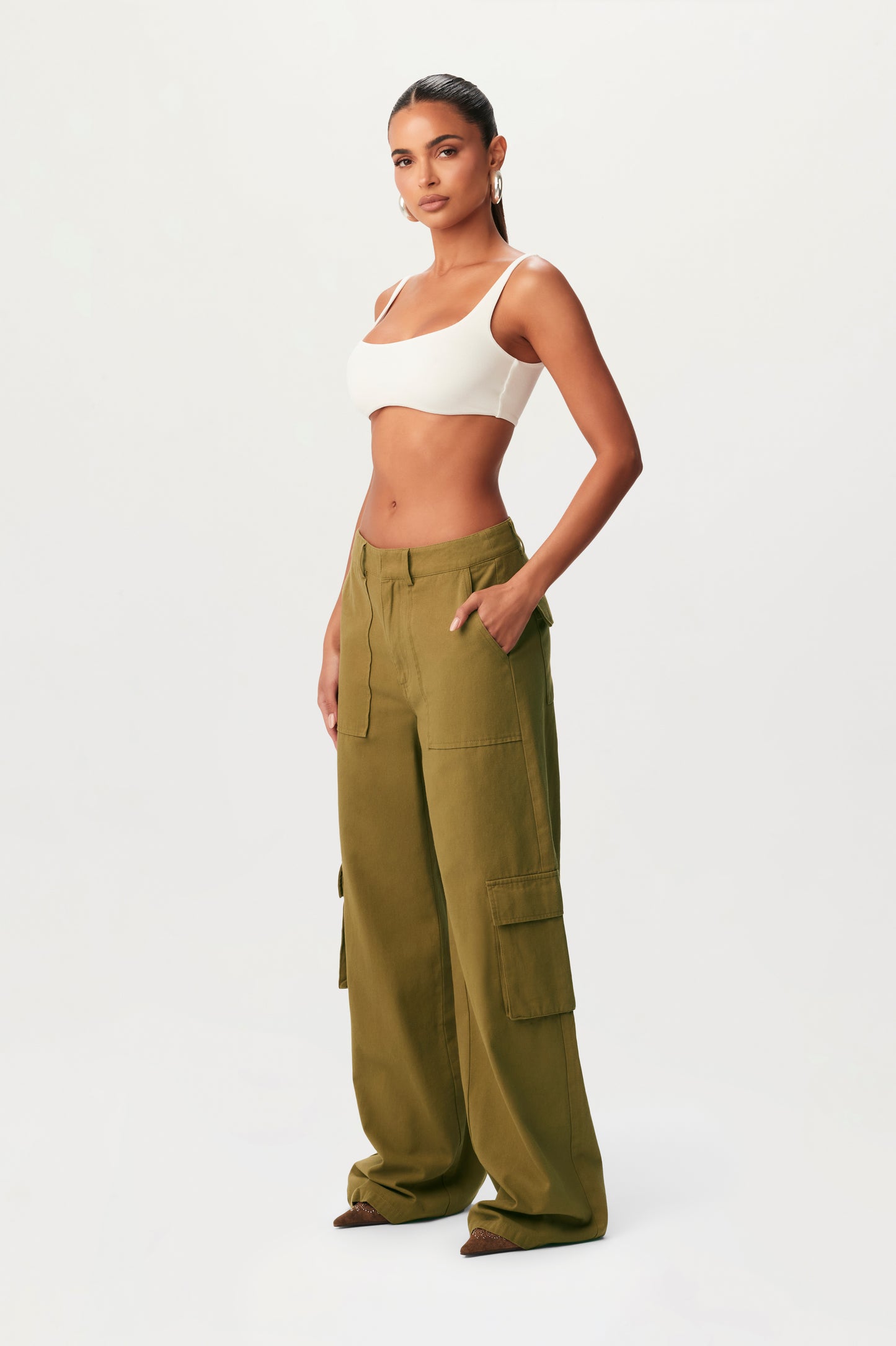 Canvas Cargo Wide-Leg Pants