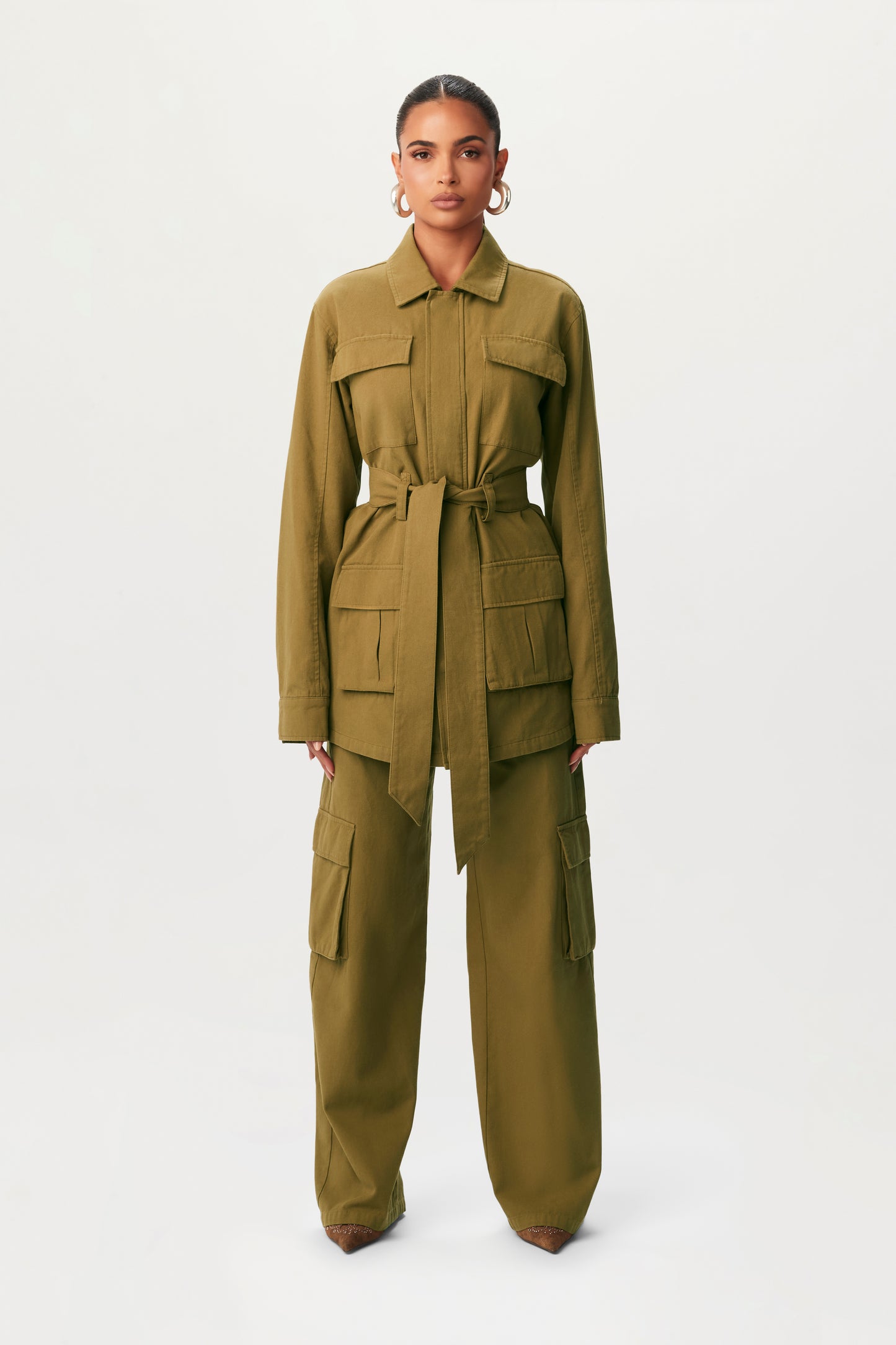 Canvas Cargo Wide-Leg Pants