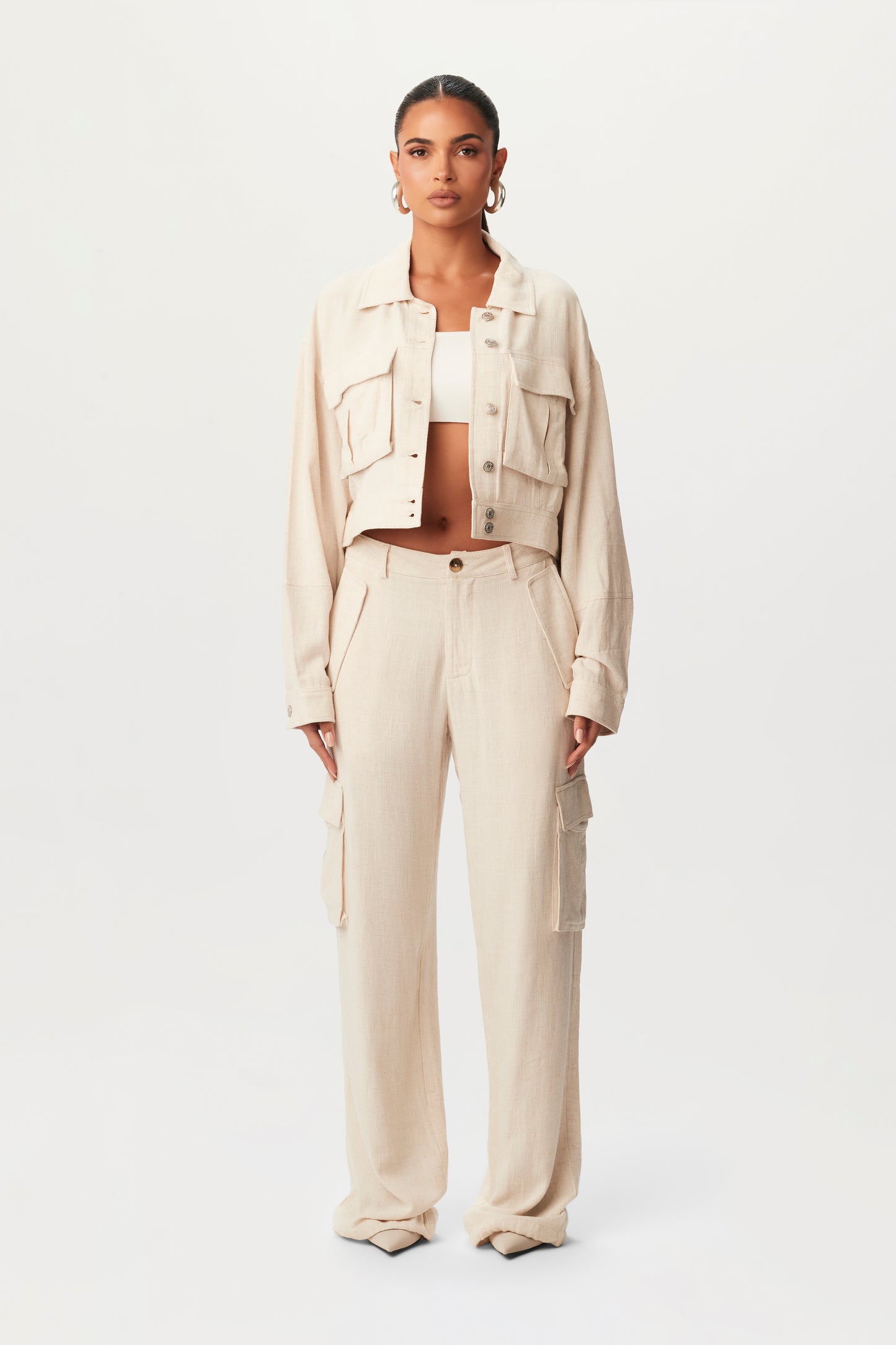 Linen Cargo Wide-leg Pants