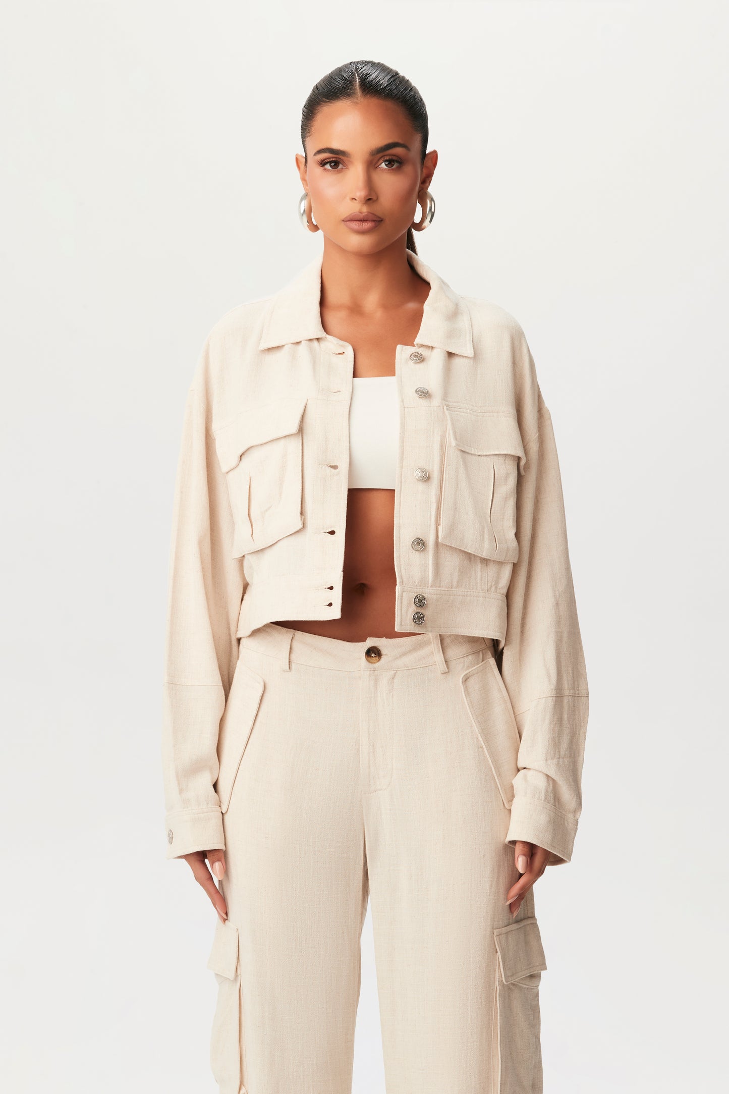 Linen Cargo Cropped Jacket