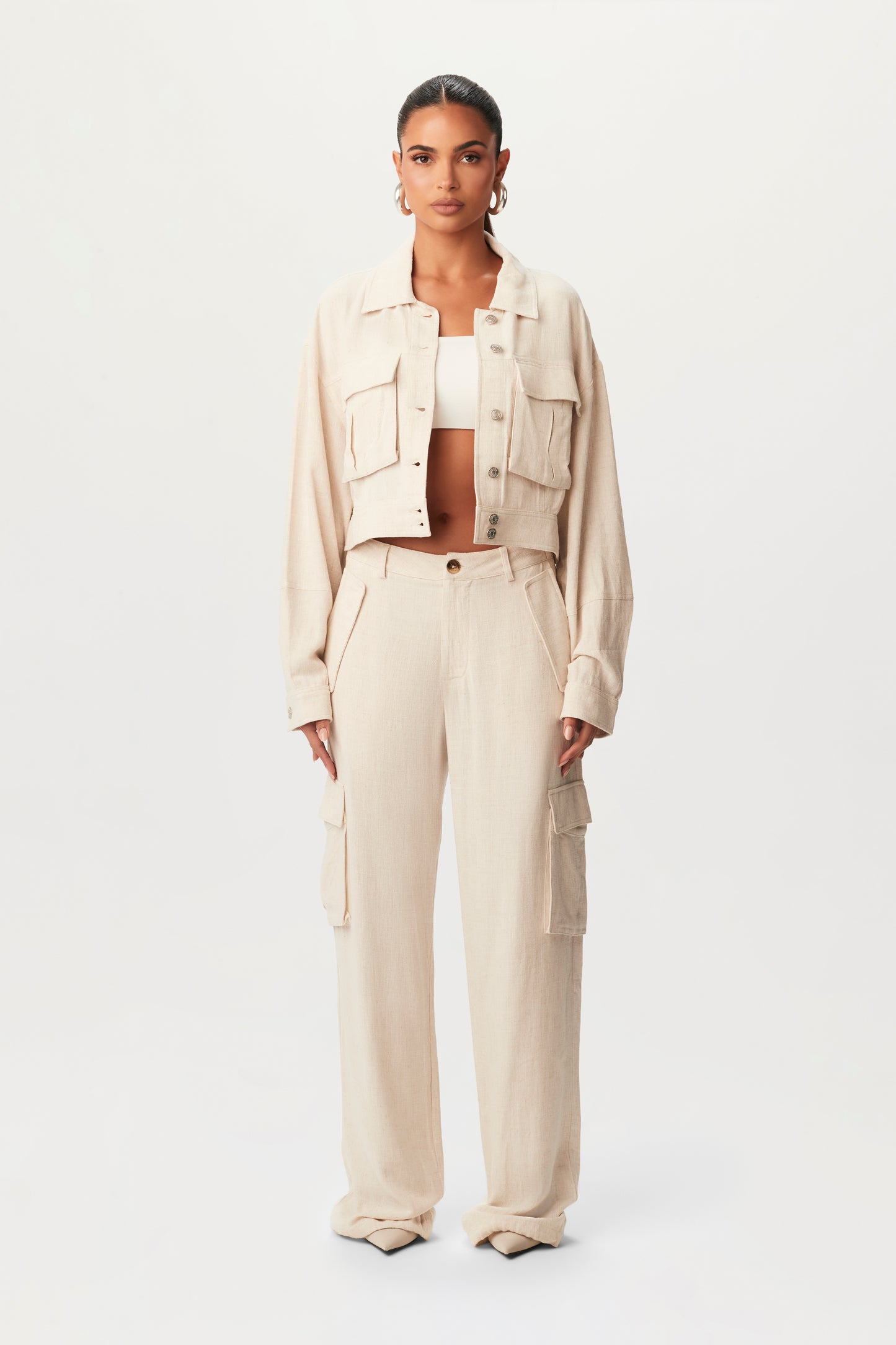 Linen Cargo Cropped Jacket