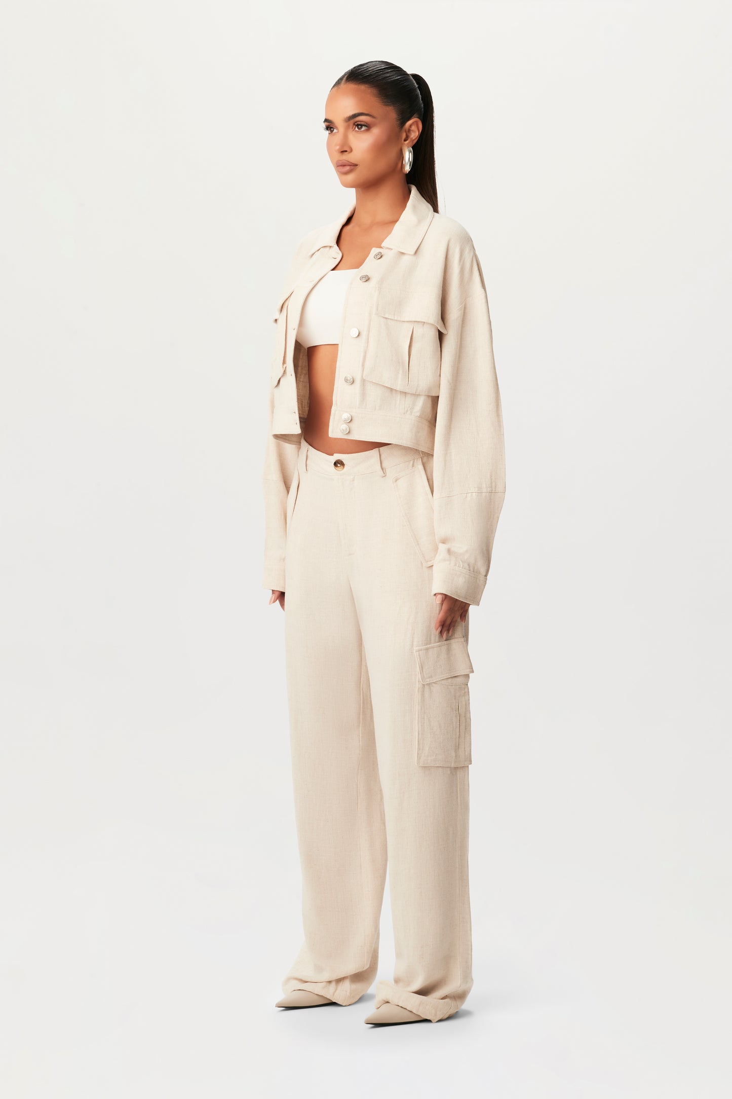 Linen Cargo Wide-leg Pants