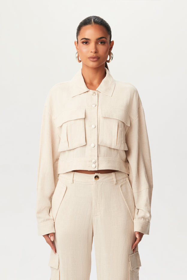 Linen Cargo Cropped Jacket