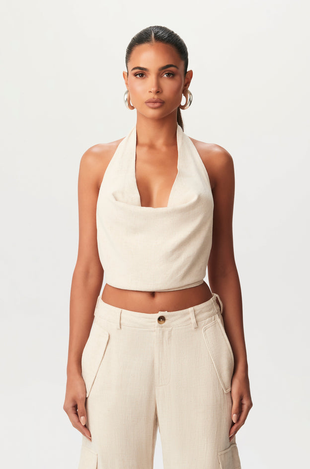 Linen Cowl Halter Top