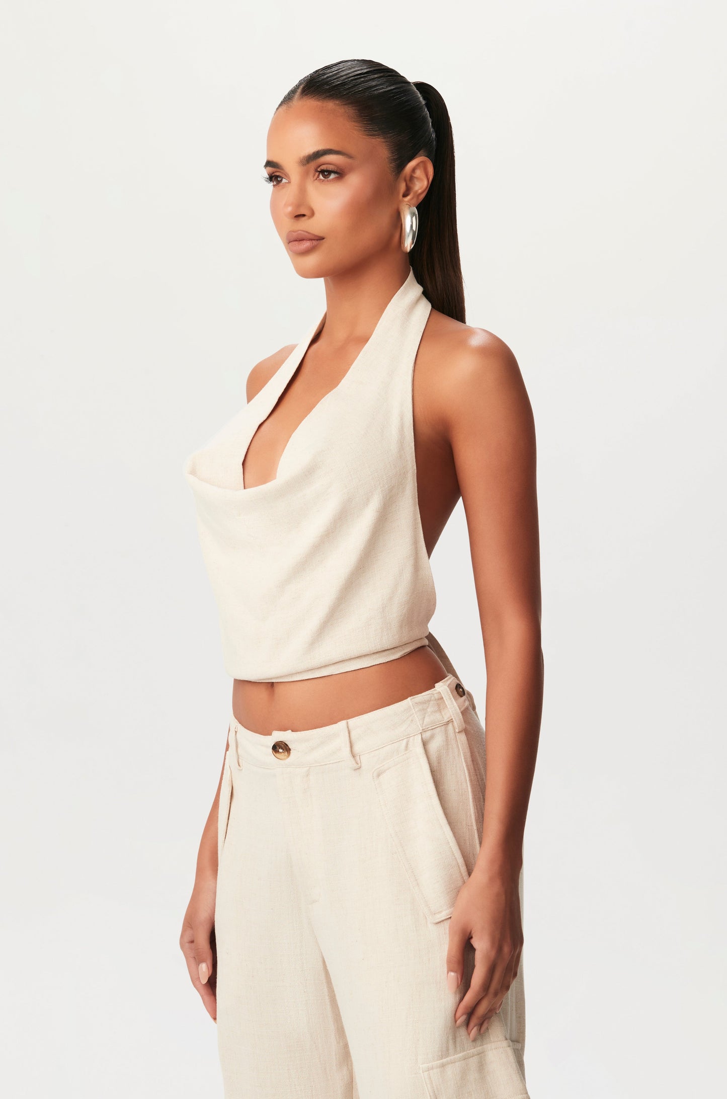 Linen Cowl Halter Top