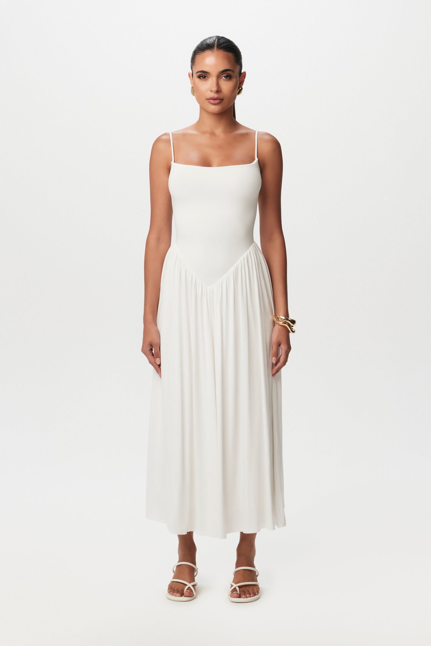 Smooth Shirred Tank Midi Dress