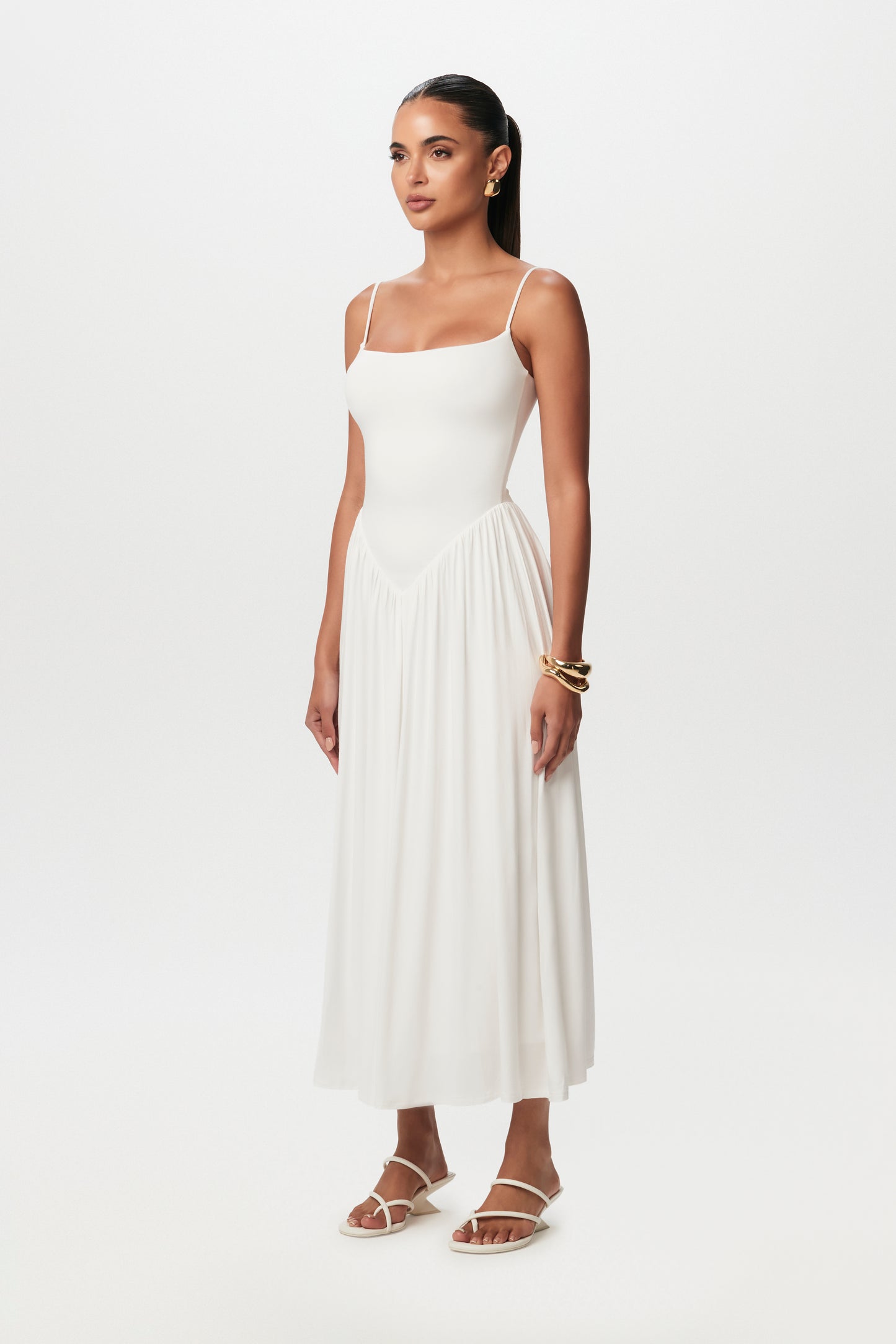 Smooth Shirred Tank Midi Dress