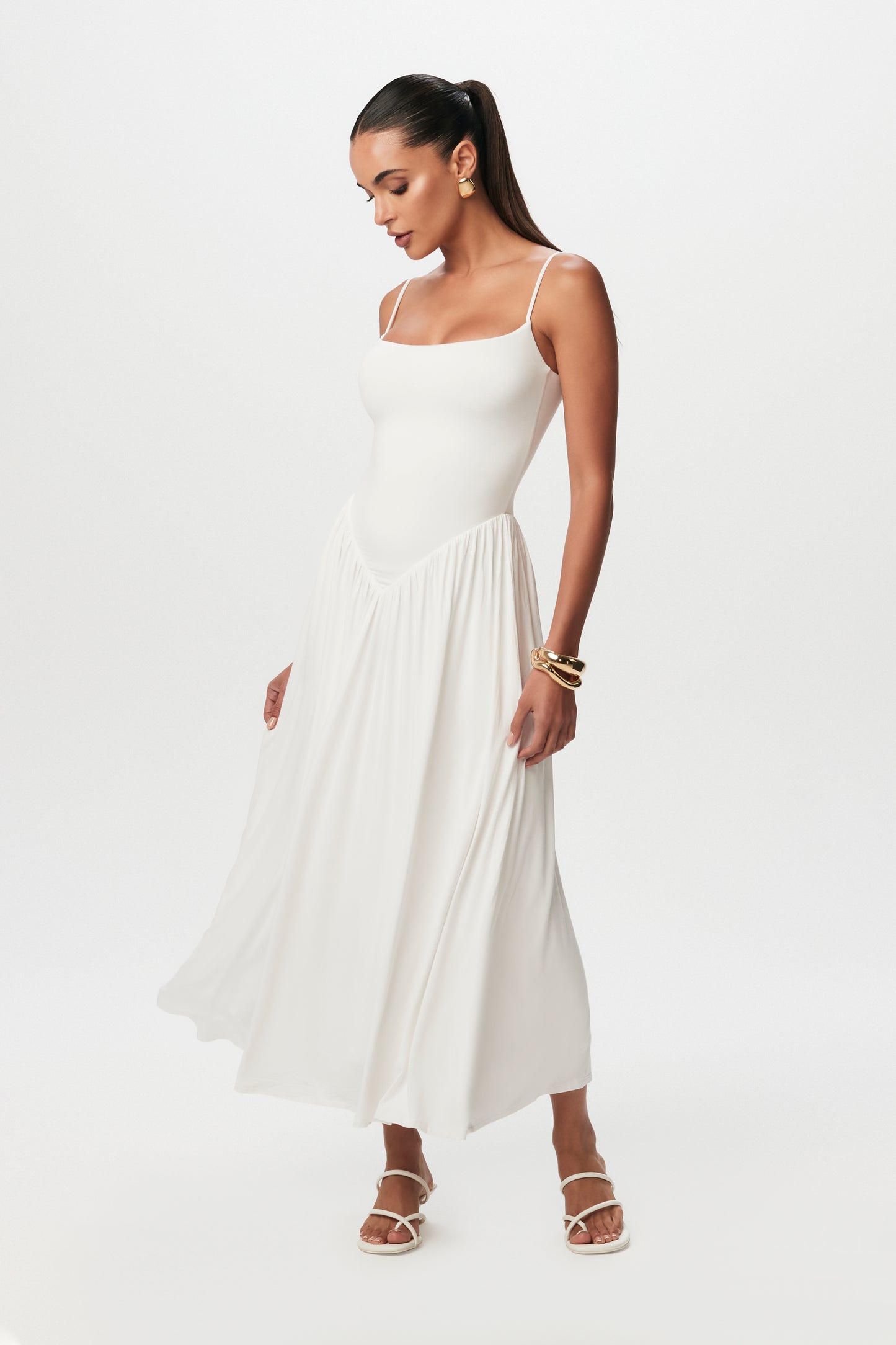 Smooth Shirred Tank Midi Dress