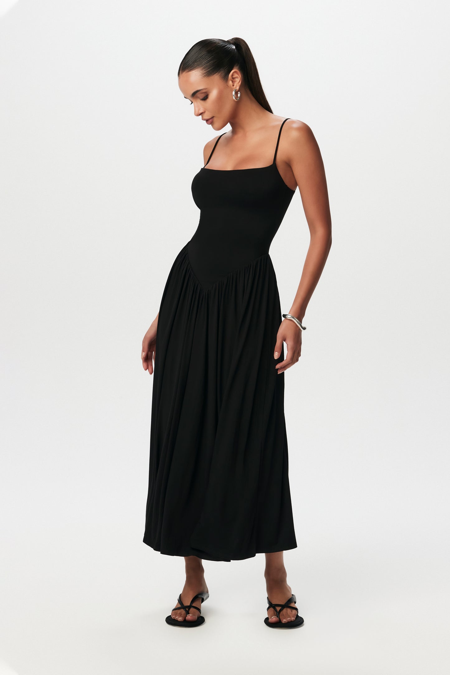 Smooth Shirred Tank Midi Dress