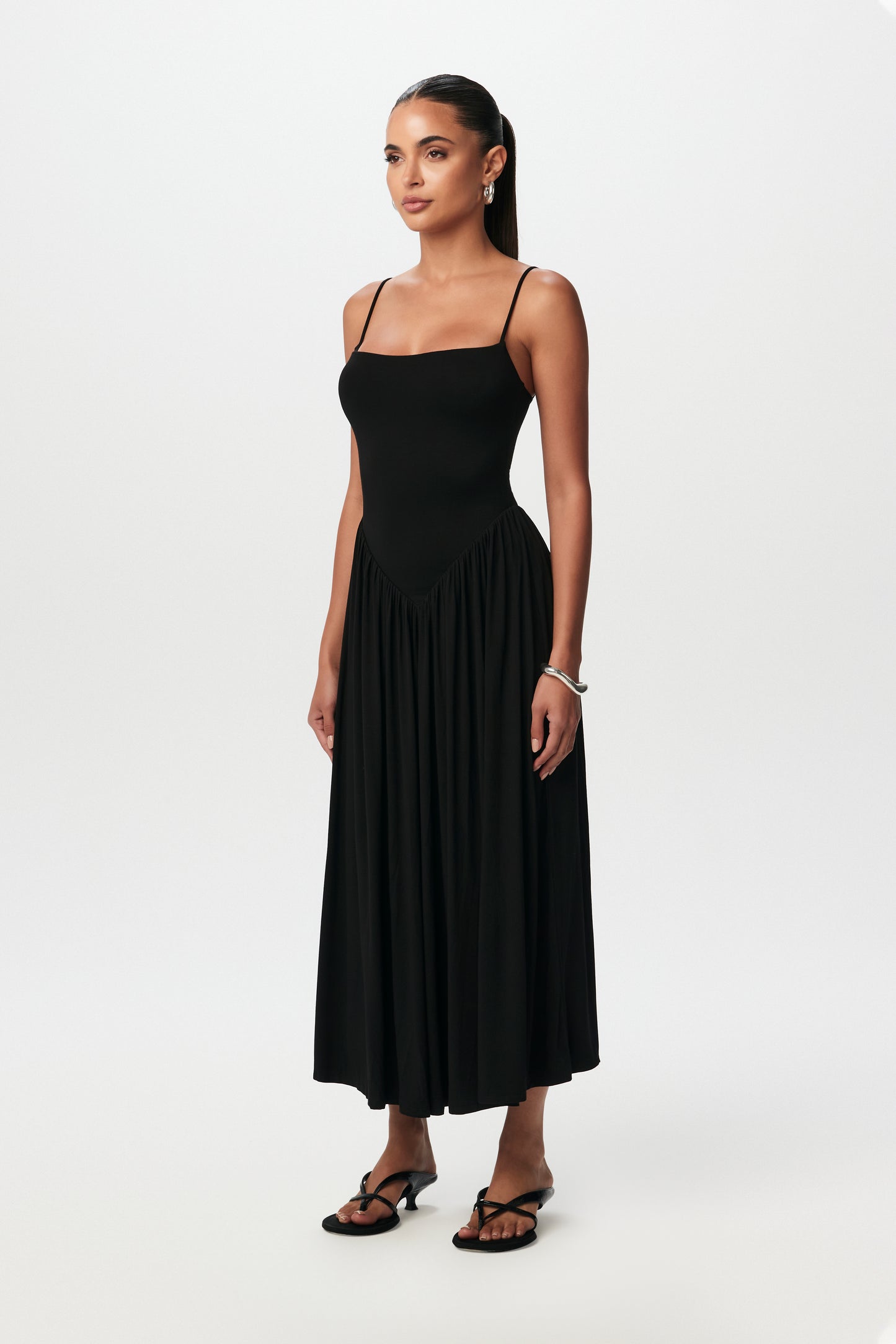 Smooth Shirred Tank Midi Dress