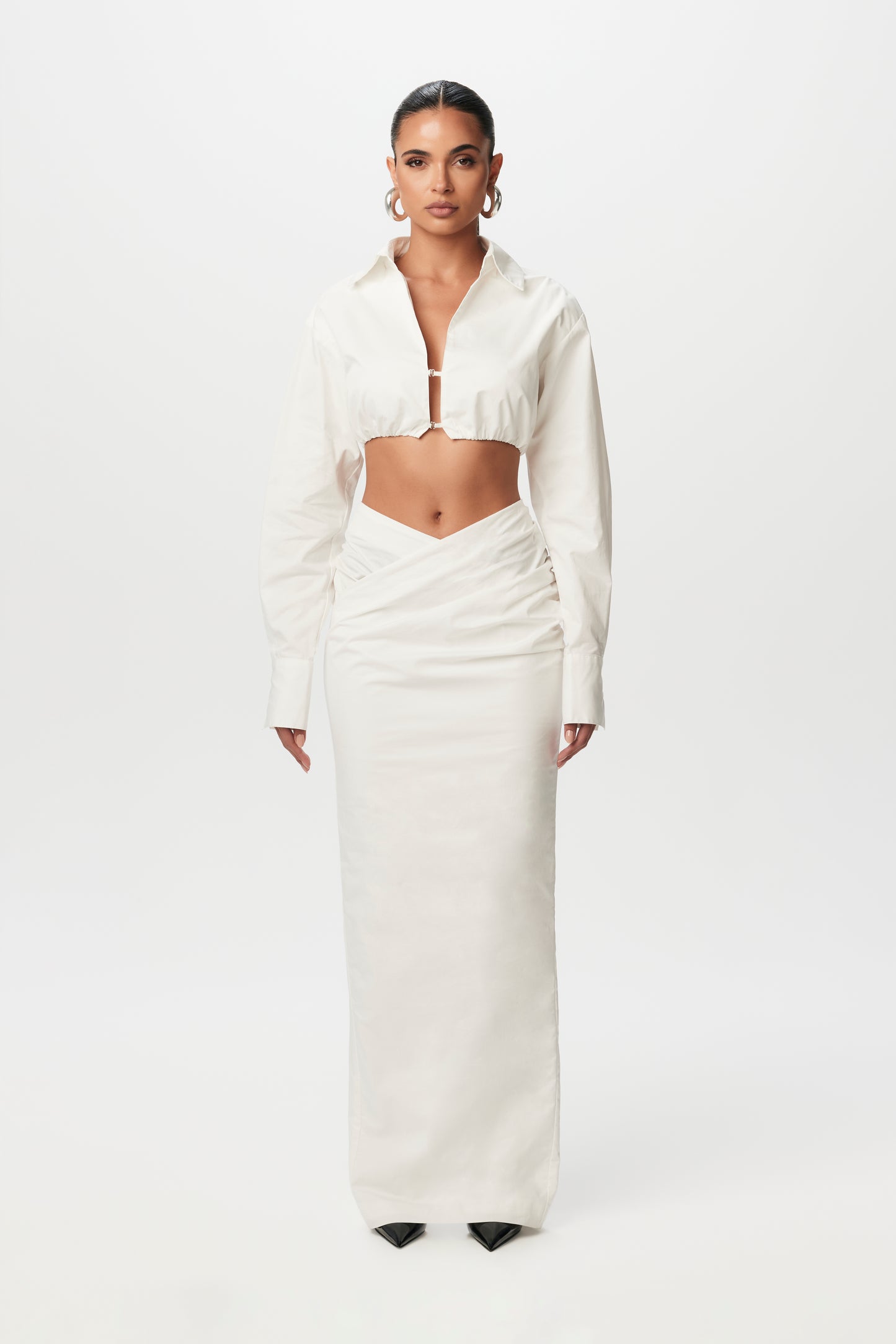 Shirting V-Waist Maxi Skirt