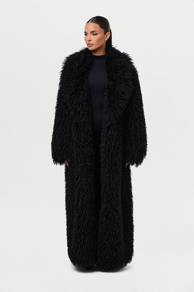 Faux Fur Plush Long Coat
