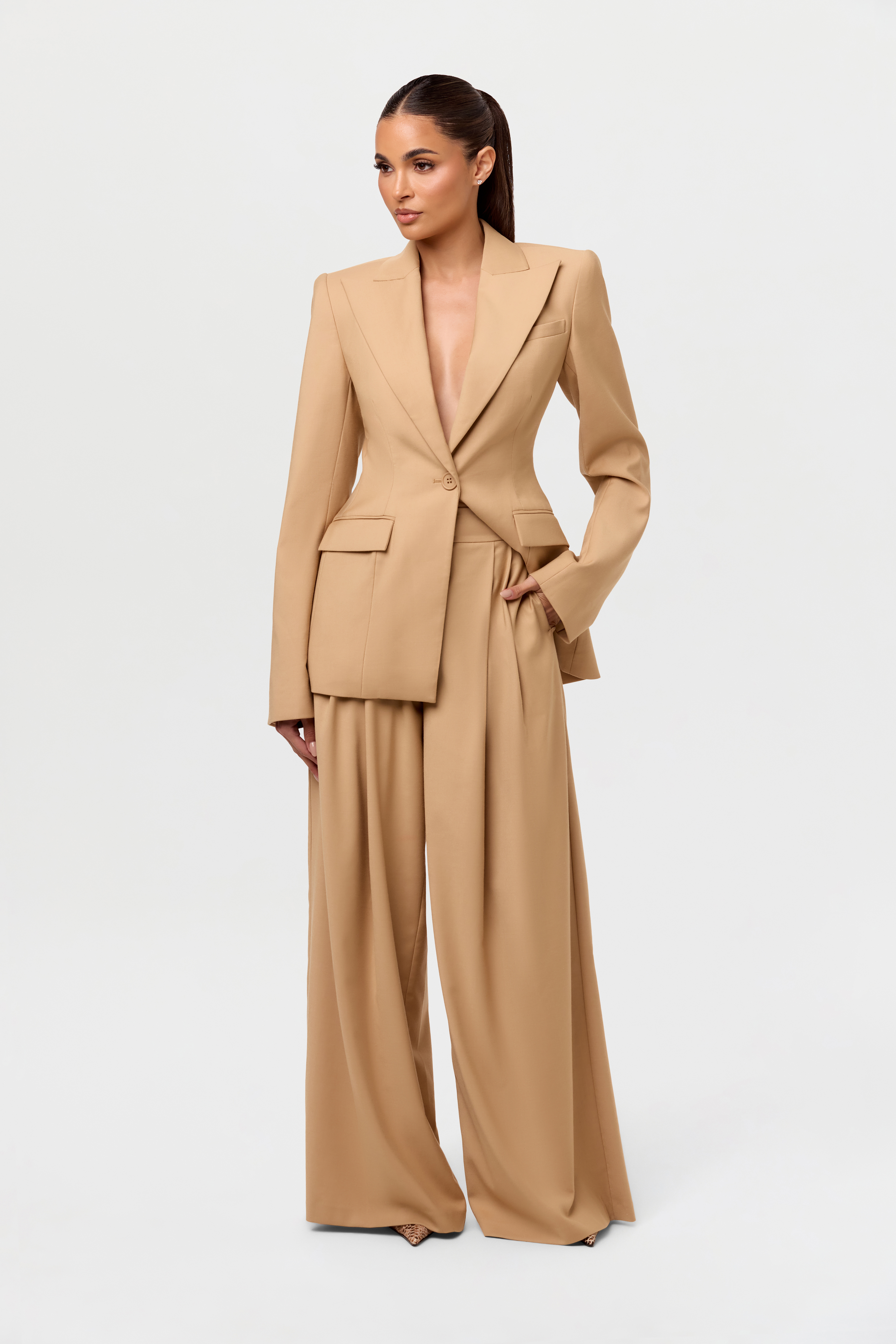 Suiting Pleated Wide-Leg Pant