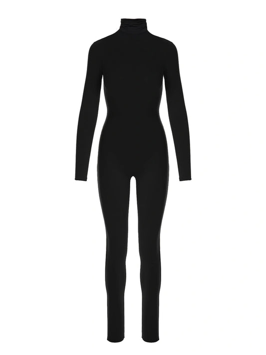 Naked Wardrobe BLACK Women's Long Sleeve Key Hole Jumpsuit, US Medium 